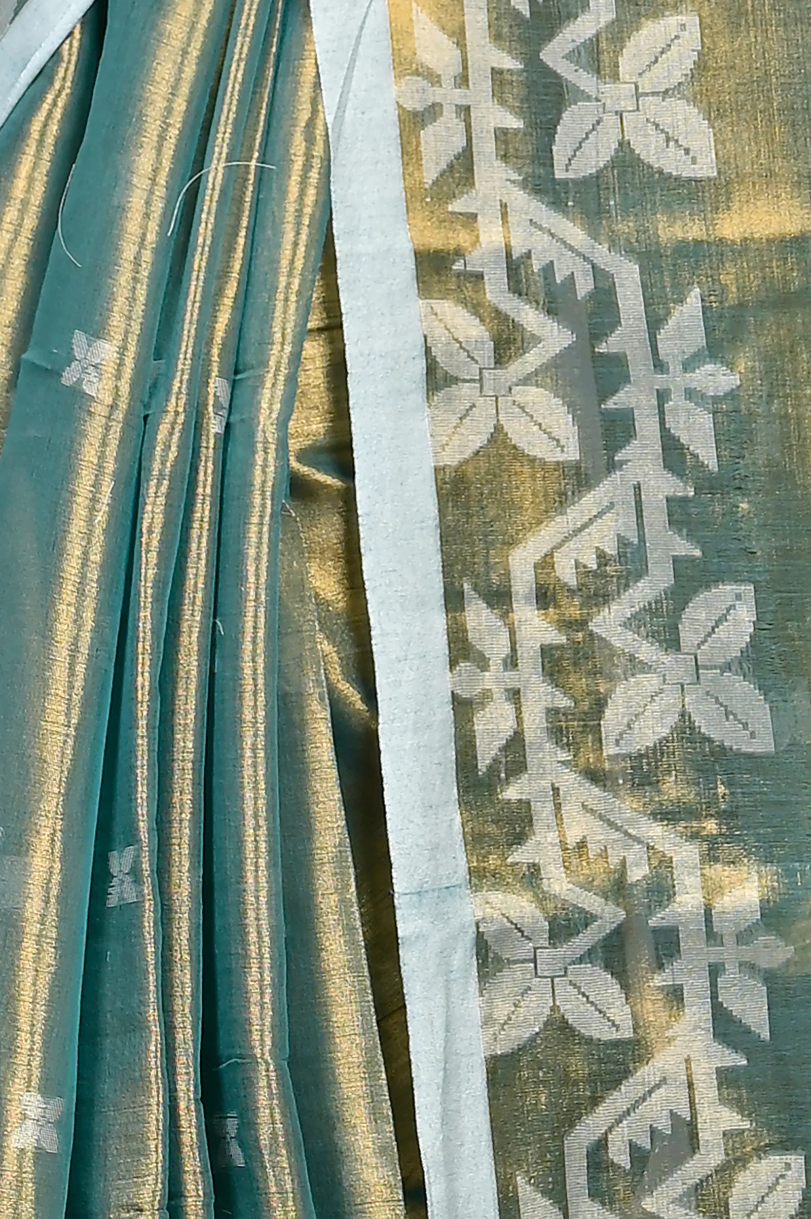DipDiya Cotton Silk Olive Green Parashar Woven with Love Tissue Jamdani Sarees