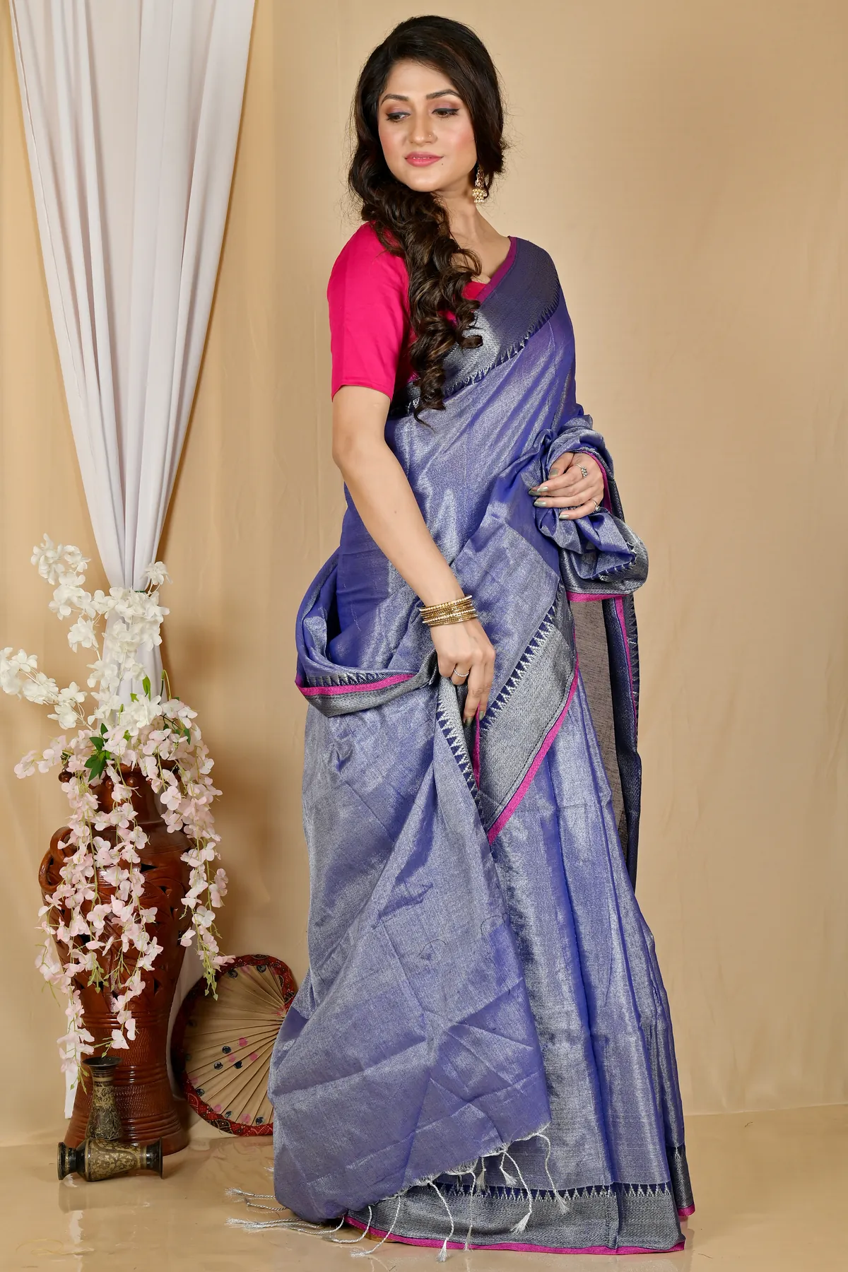 DipDiya Cotton Silk Pale Purple Tisuka Par Woven by Hand Handloom Sarees
