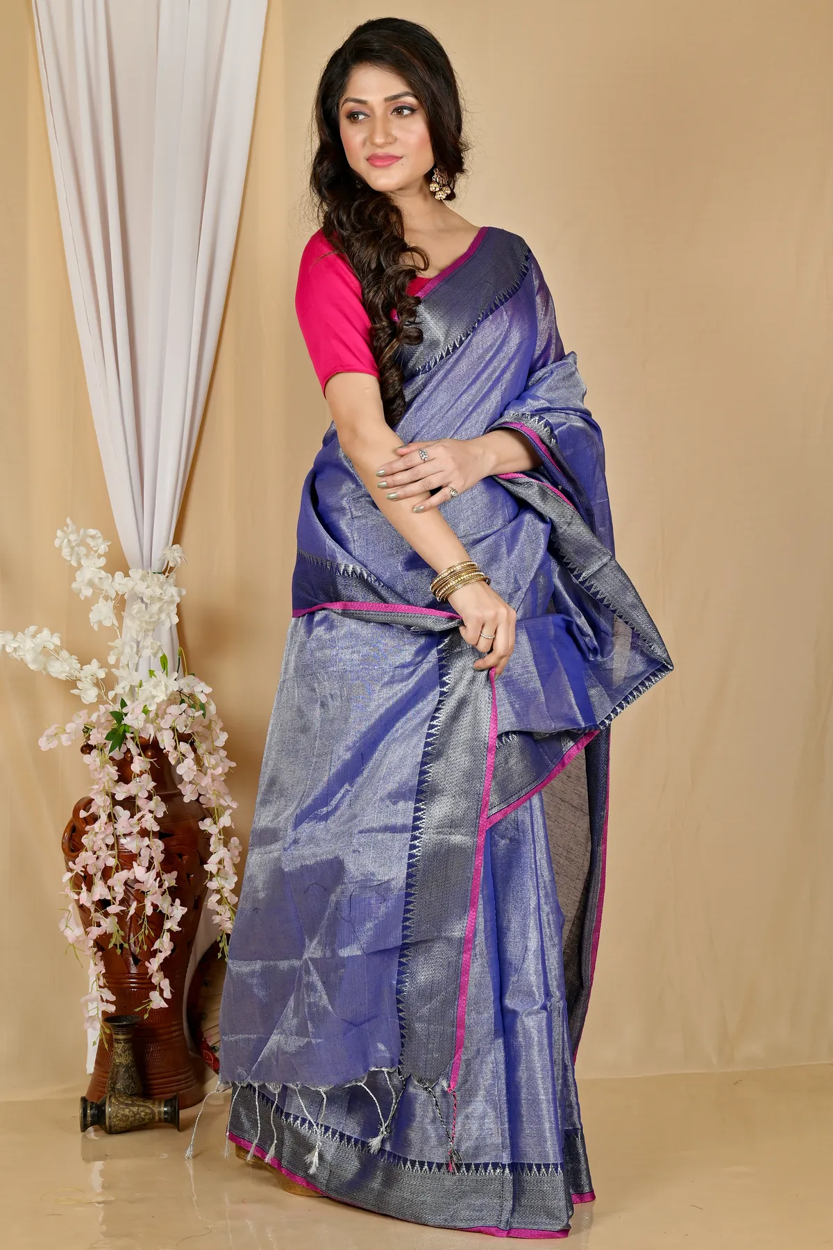 DipDiya Cotton Silk Pale Purple Tisuka Par Woven by Hand Handloom Sarees