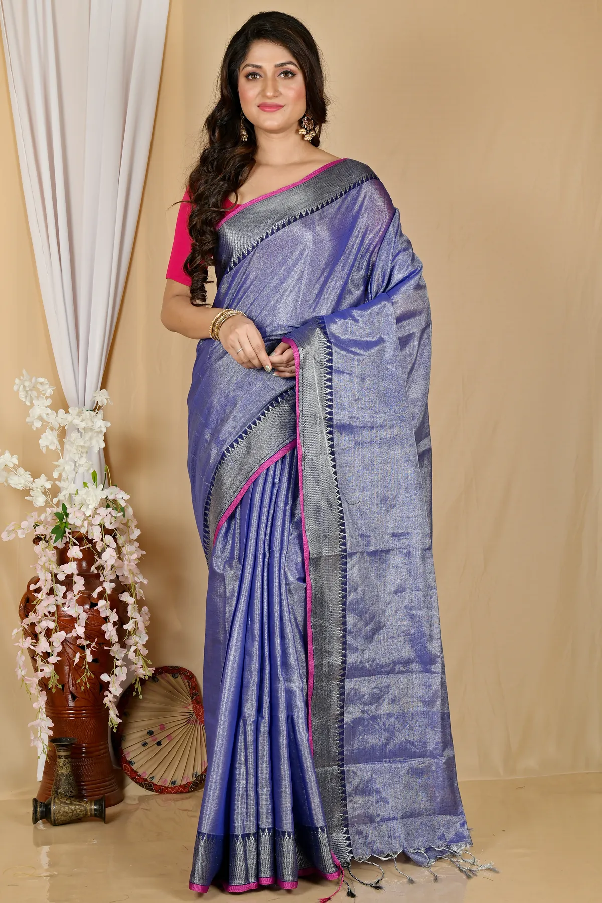 DipDiya Cotton Silk Pale Purple Tisuka Par Woven by Hand Handloom Sarees