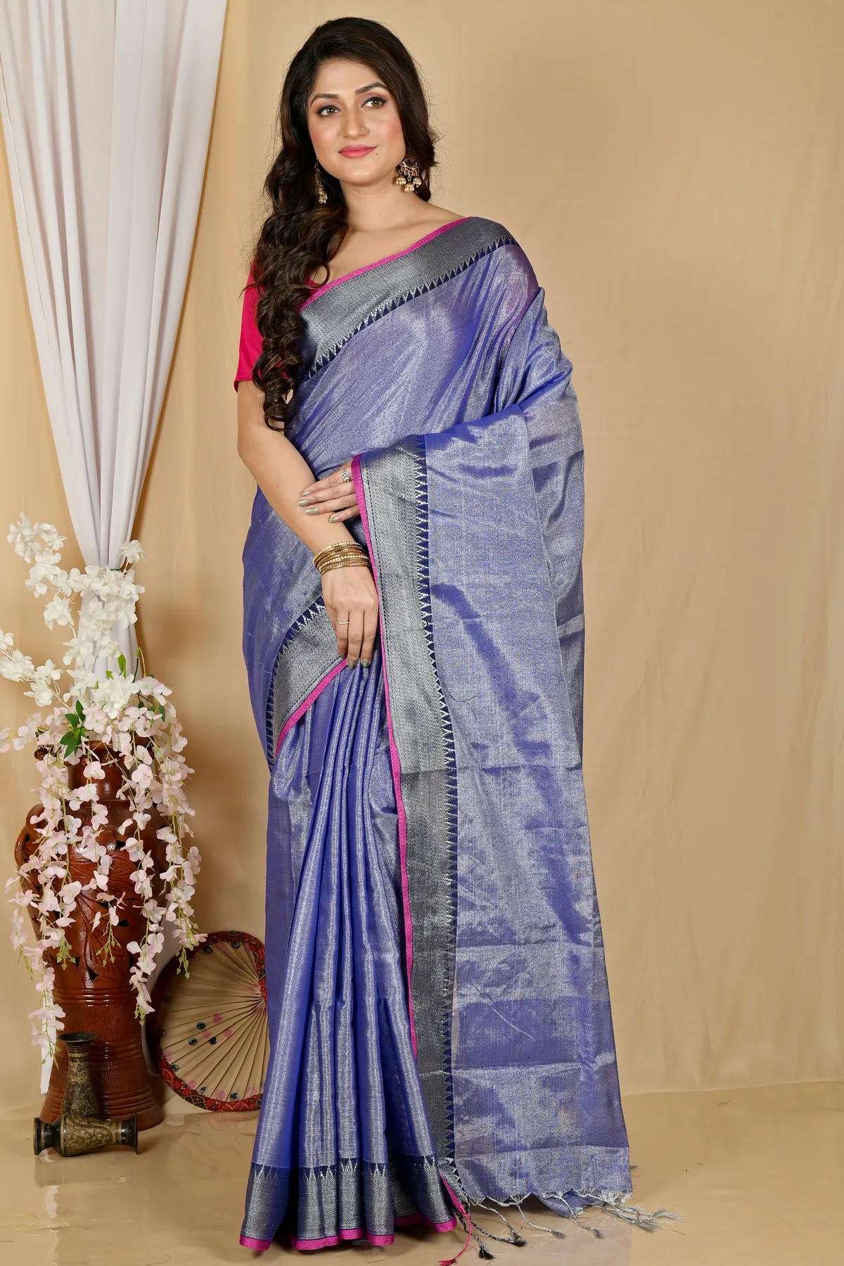 DipDiya Cotton Silk Pale Purple Tisuka Par Woven by Hand Handloom Sarees
