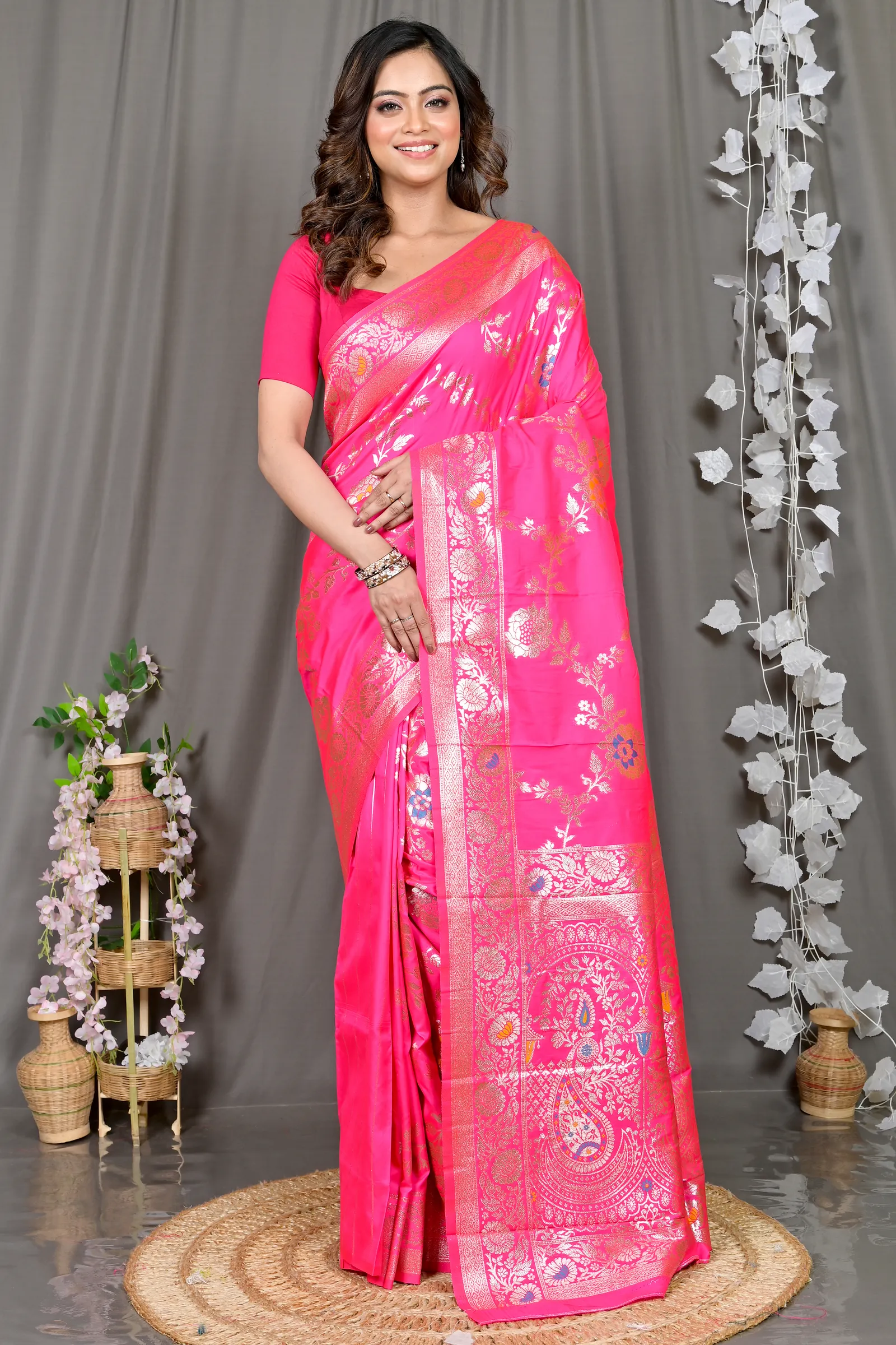 DipDiya Cotton Silk Pink Parosha Traditional Bengali Kathan Sarees