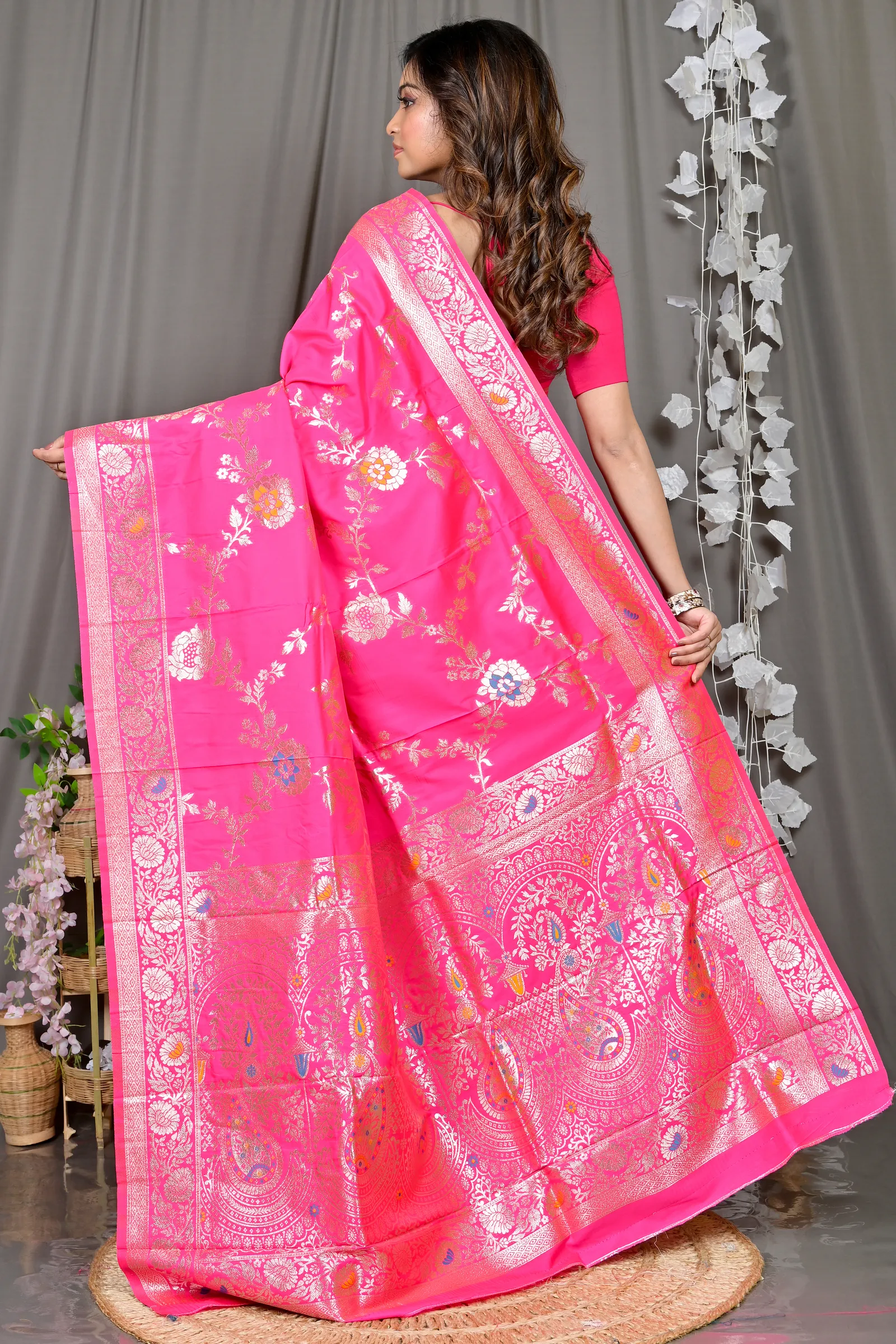 DipDiya Cotton Silk Pink Parosha Traditional Bengali Kathan Sarees