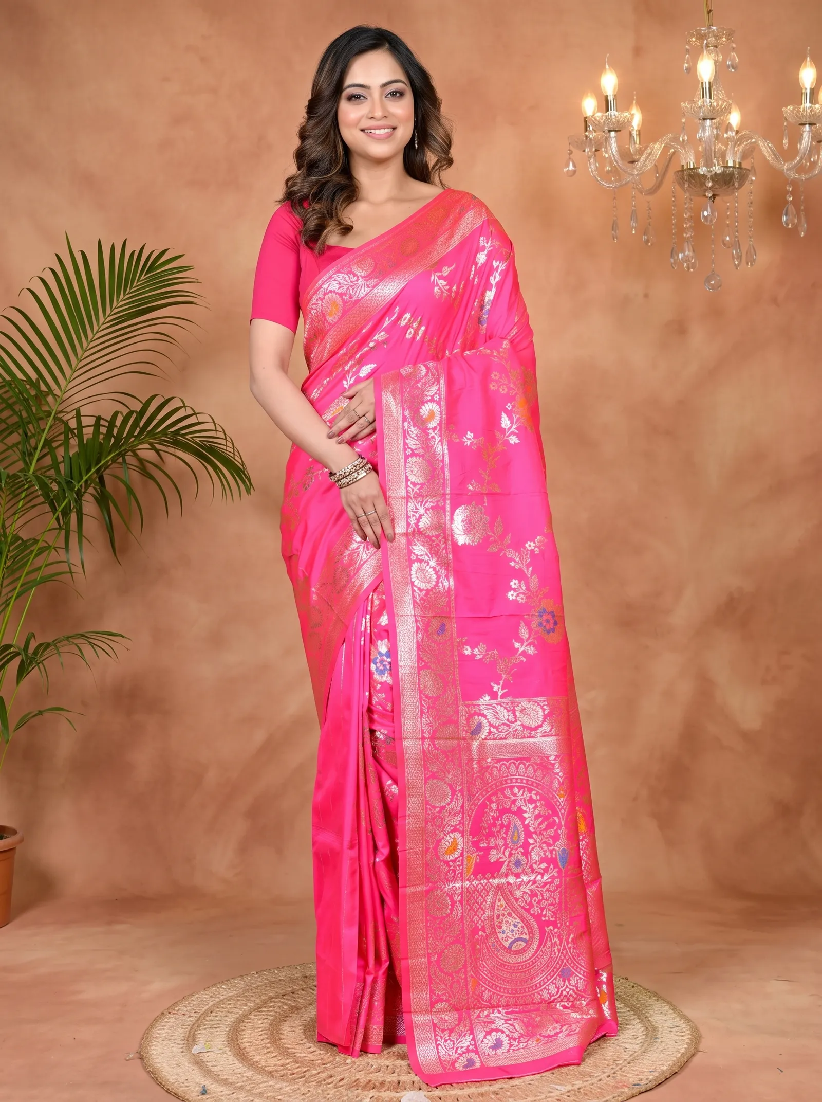 DipDiya Cotton Silk Pink Parosha Traditional Bengali Kathan Sarees