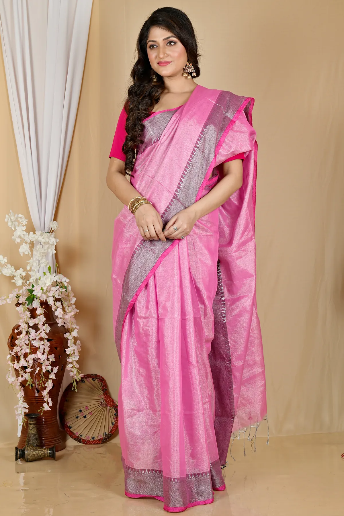 DipDiya Cotton Silk Pink Tisuka Par Woven with Love Handloom Sarees
