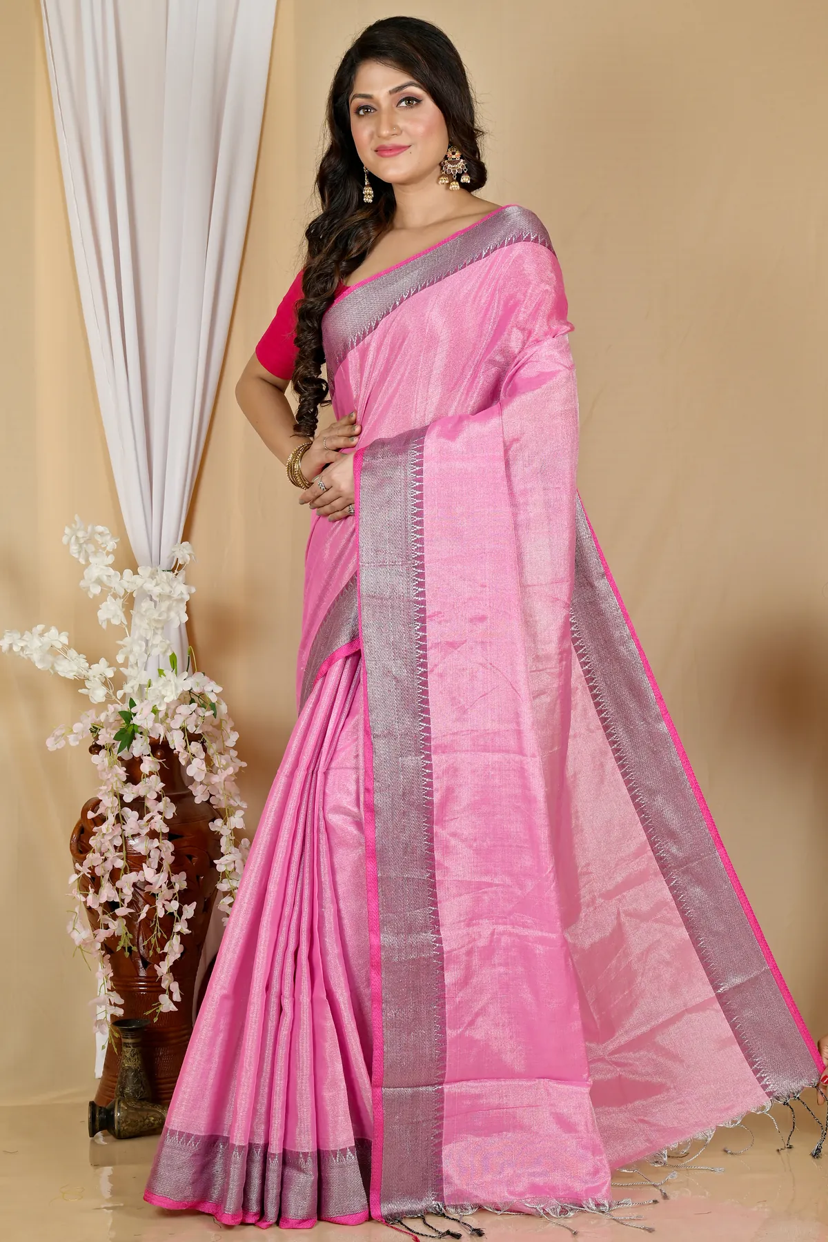 DipDiya Cotton Silk Pink Tisuka Par Woven with Love Handloom Sarees