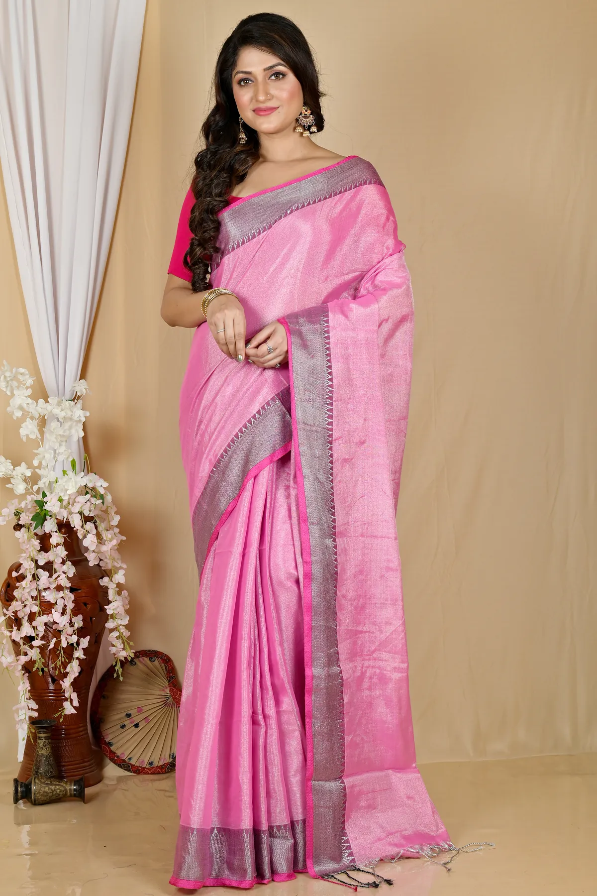 DipDiya Cotton Silk Pink Tisuka Par Woven with Love Handloom Sarees