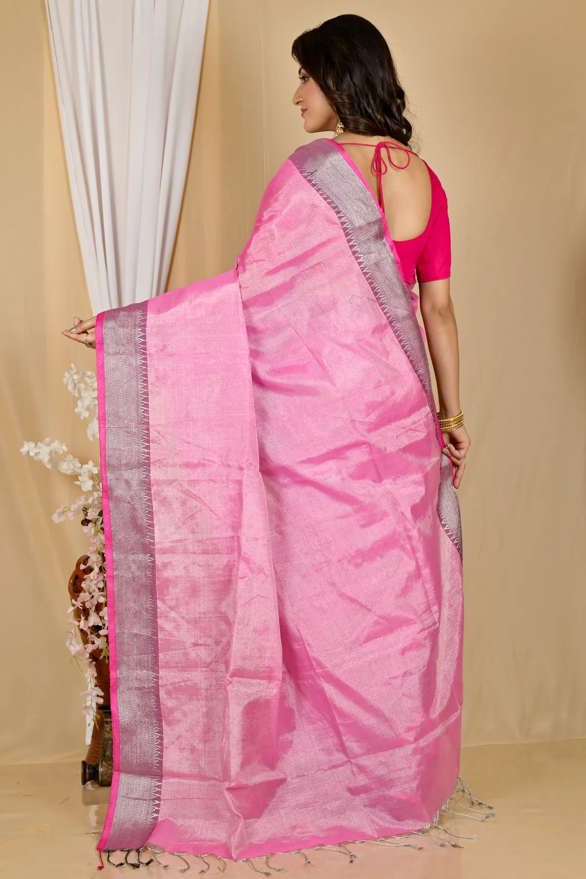 DipDiya Cotton Silk Pink Tisuka Par Woven with Love Handloom Sarees