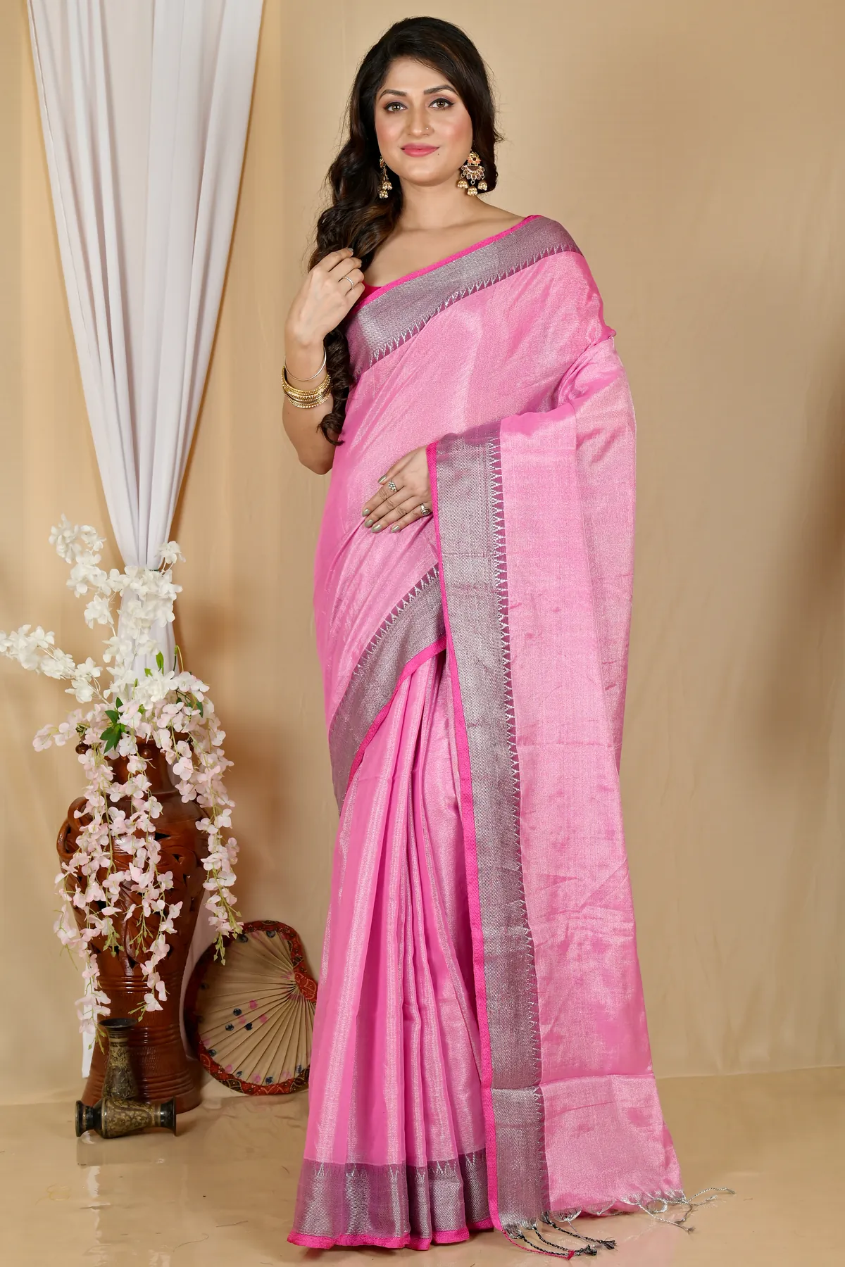 DipDiya Cotton Silk Pink Tisuka Par Woven with Love Handloom Sarees