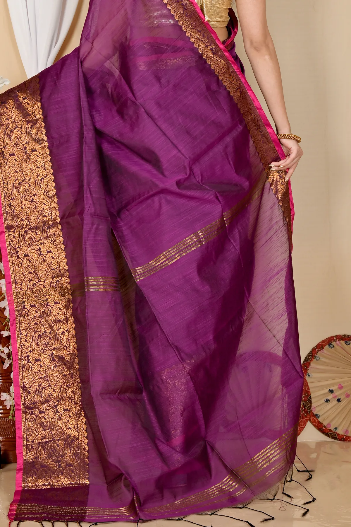 DipDiya Cotton Silk Purple Asta The Bengali Classic Handloom Sarees
