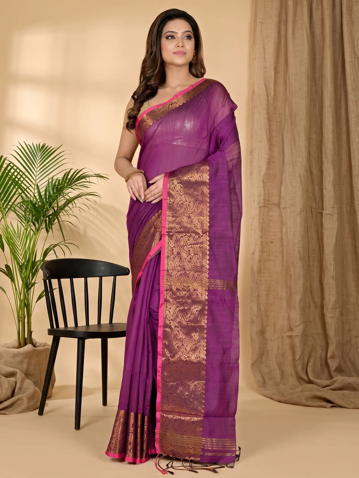 DipDiya Cotton Silk Purple Asta The Bengali Classic Handloom Sarees