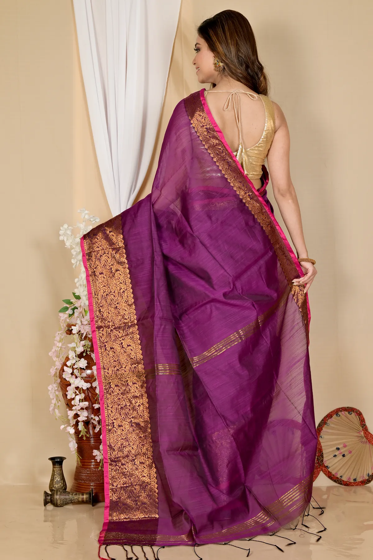 DipDiya Cotton Silk Purple Asta The Bengali Classic Handloom Sarees