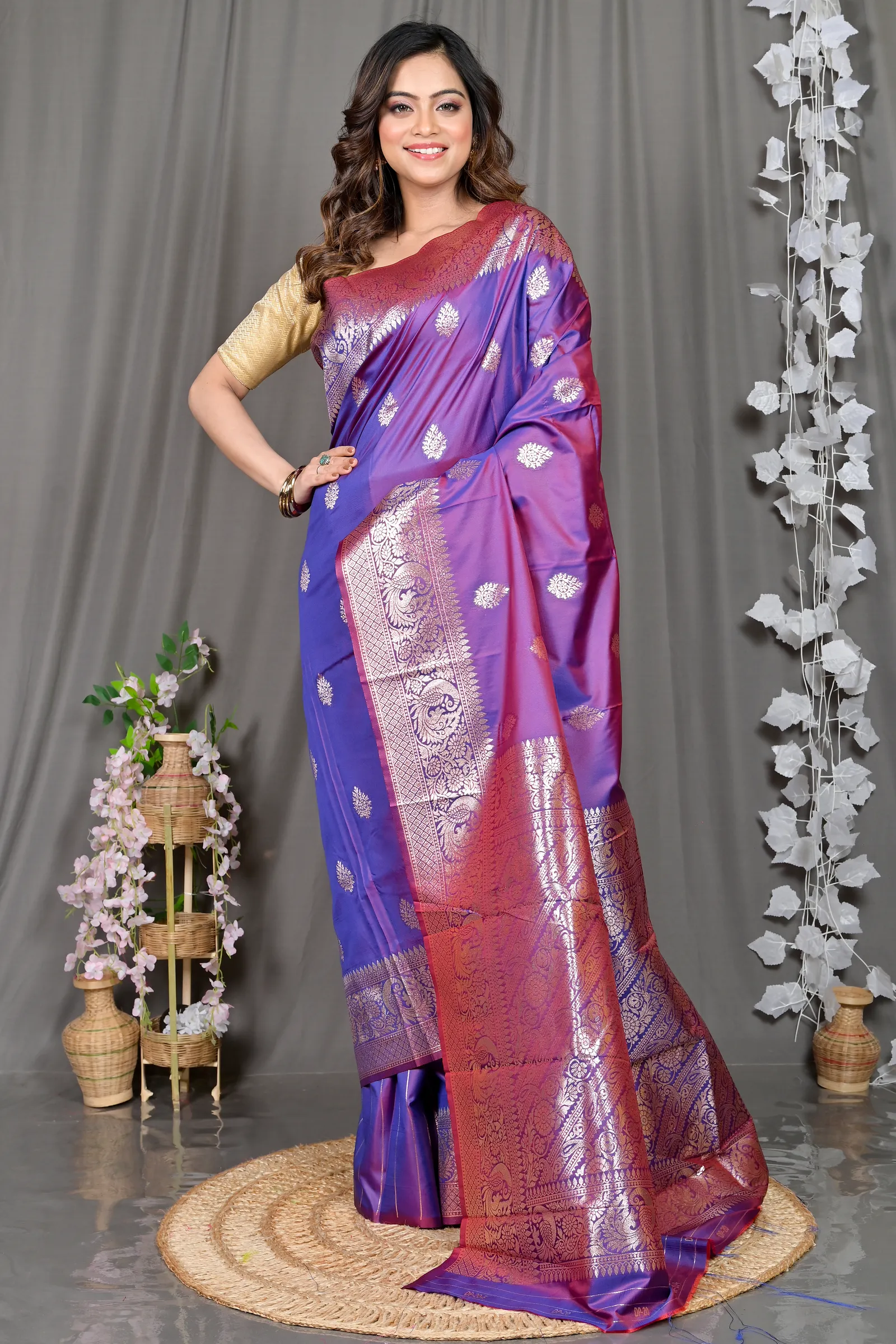 DipDiya Cotton Silk Purple Paromal The Bengali Classic Kathan Sarees