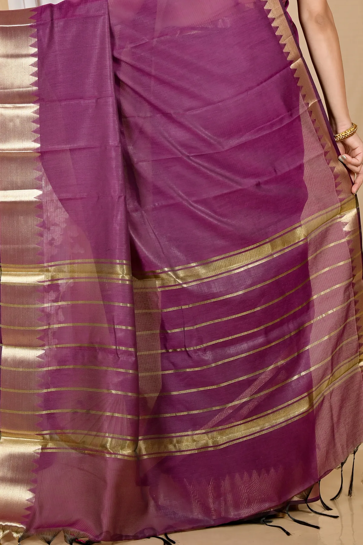 DipDiya Cotton Silk Purple Sikra Regal Bengali Handloom Sarees