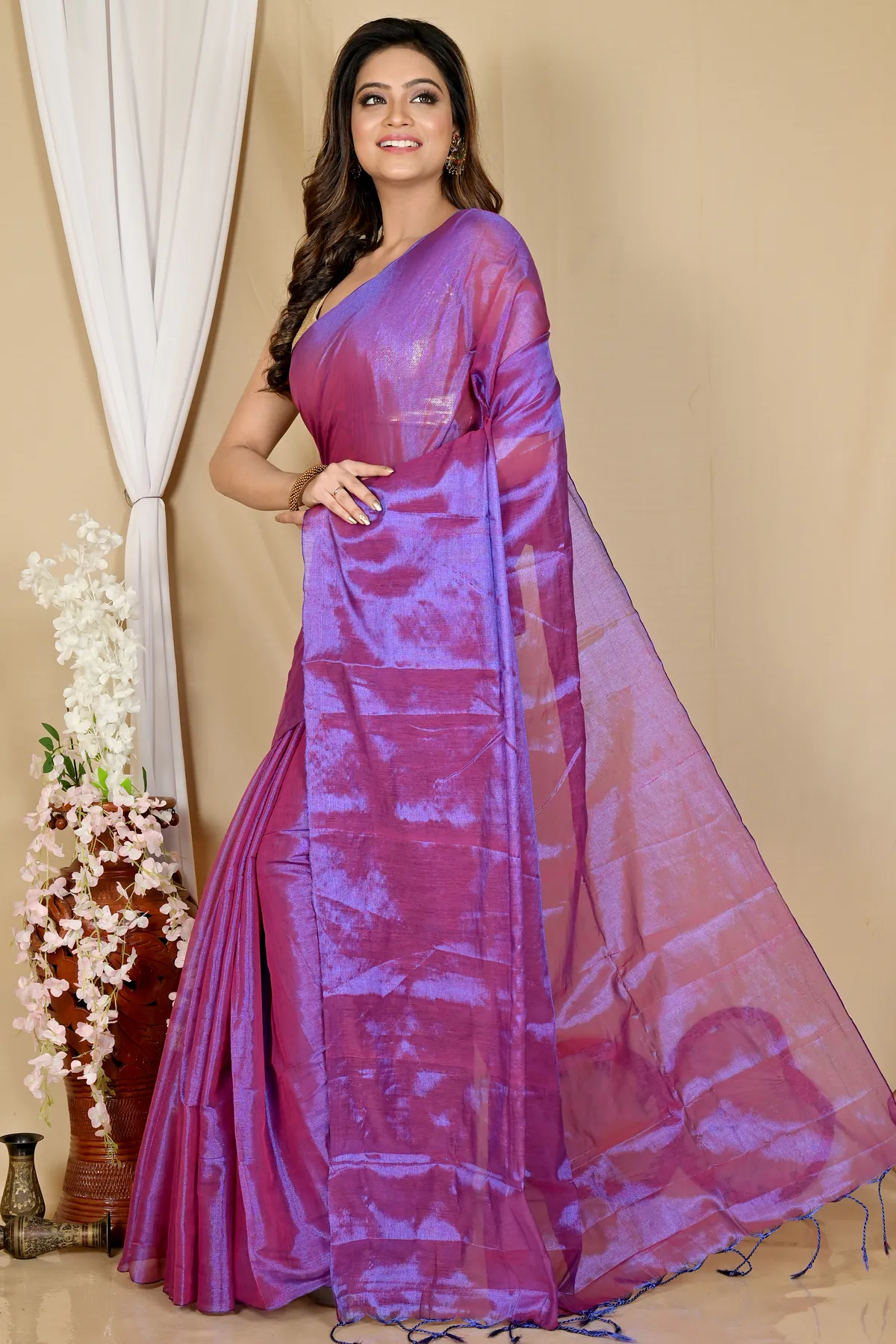 DipDiya Cotton Silk Purple Tisuka Than Heritage Elegance Handloom Sarees