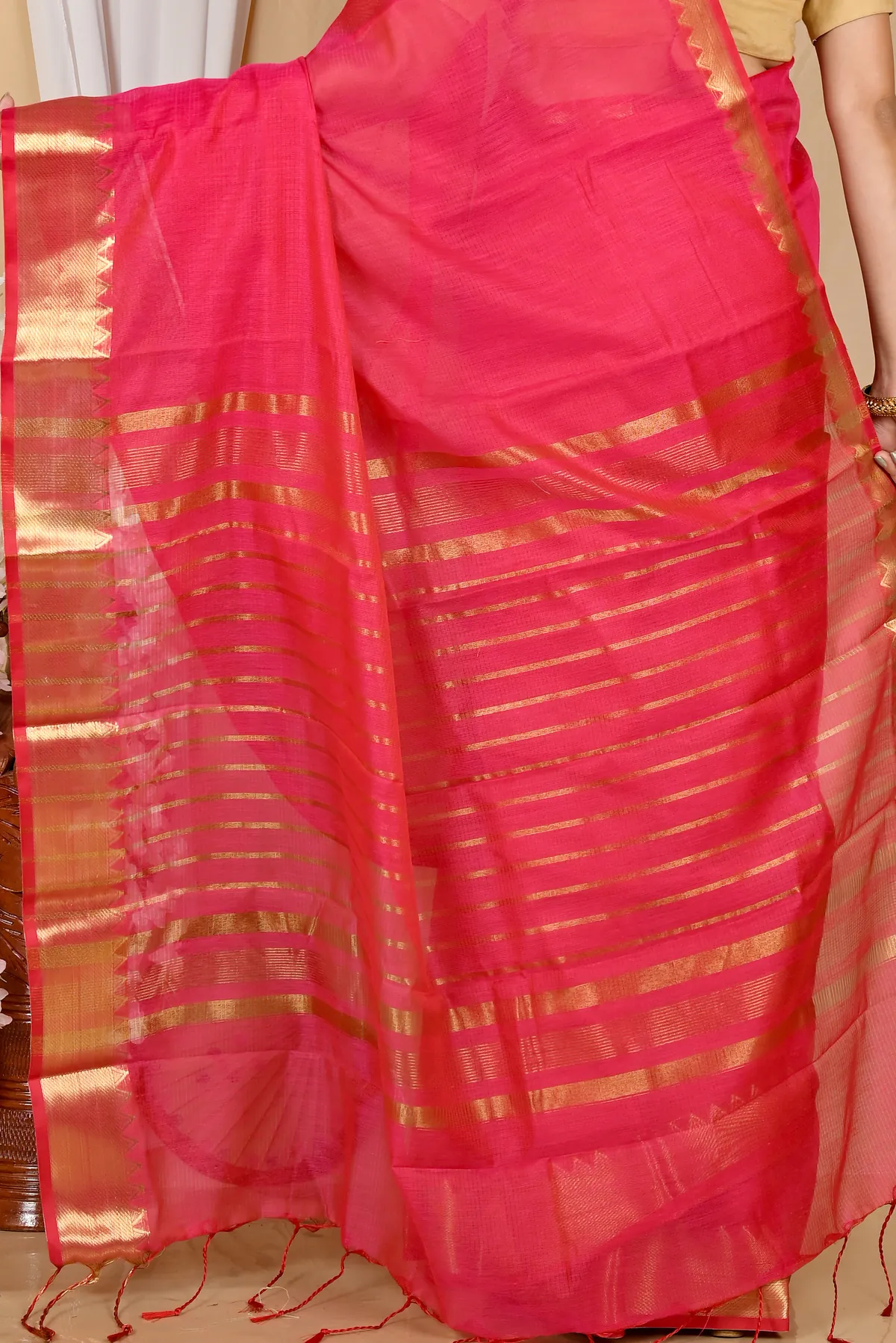 DipDiya Cotton Silk Rani Pink Sikra Stories of Bengal Handloom Sarees