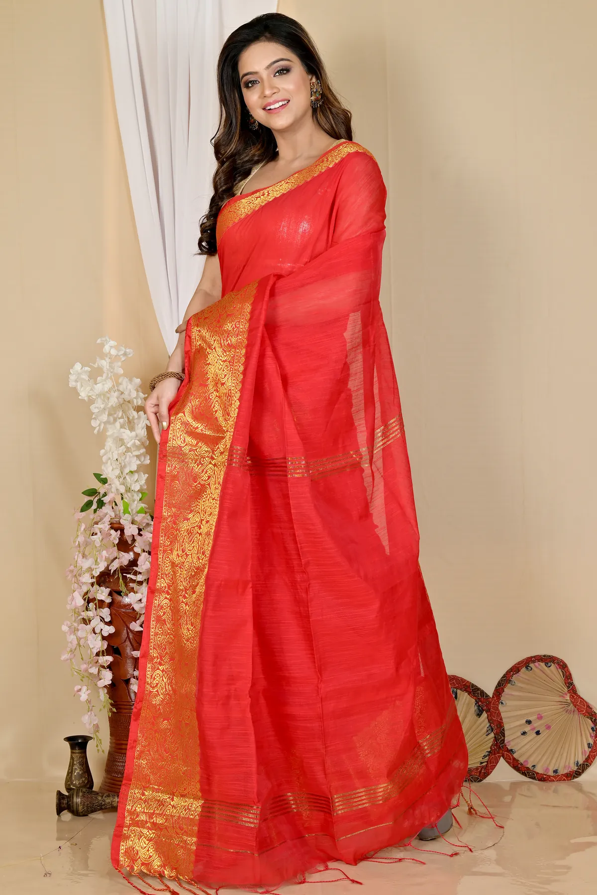 DipDiya Cotton Silk Red Asta Timeless Elegance Handloom Sarees