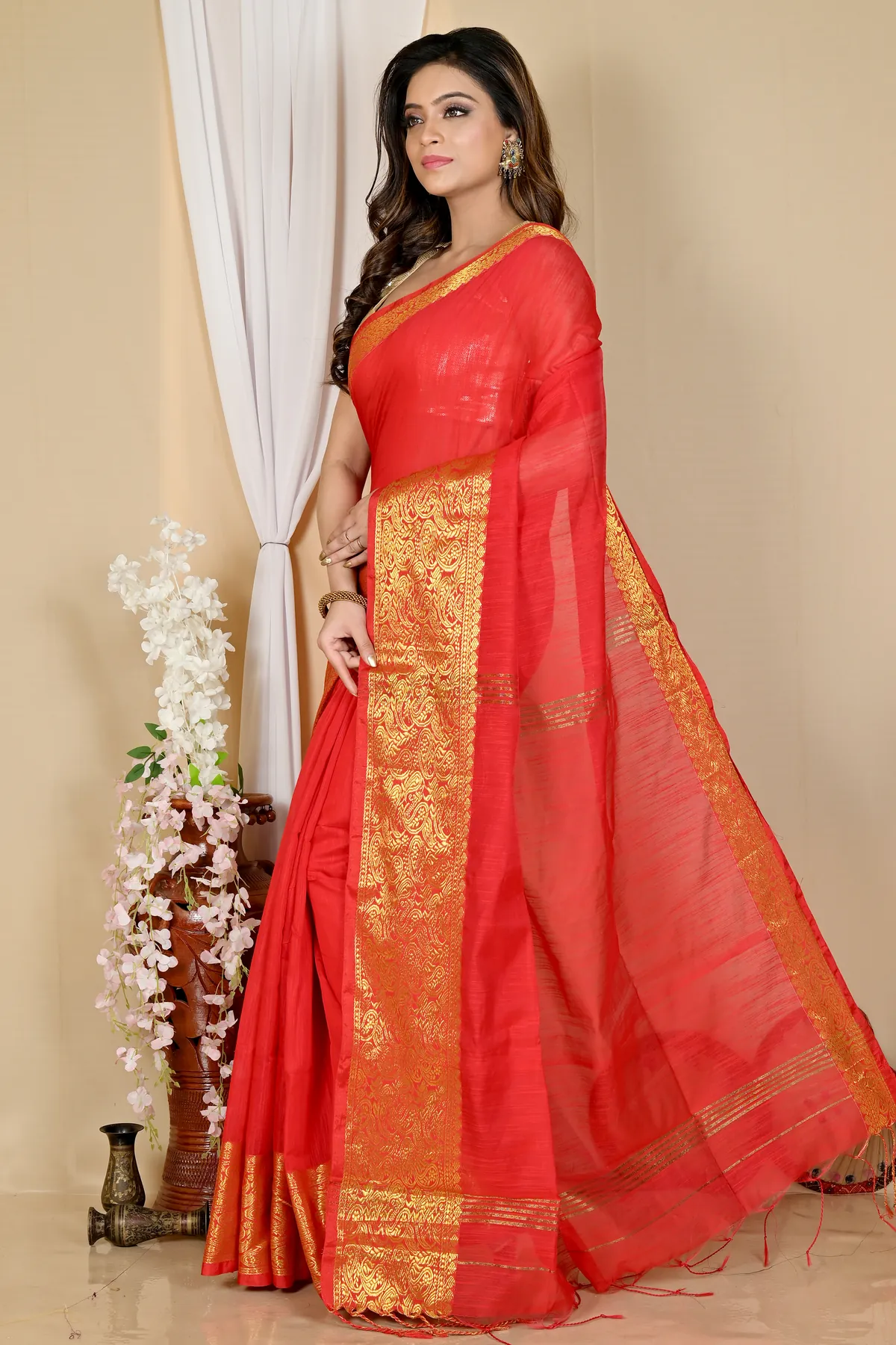 DipDiya Cotton Silk Red Asta Timeless Elegance Handloom Sarees