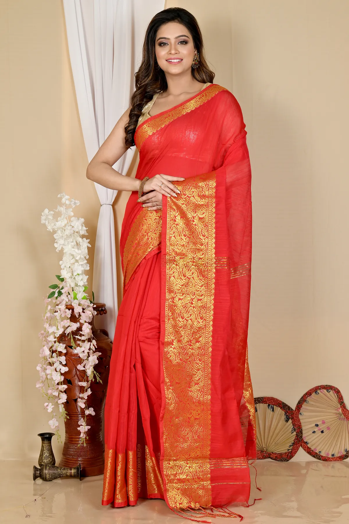 DipDiya Cotton Silk Red Asta Timeless Elegance Handloom Sarees