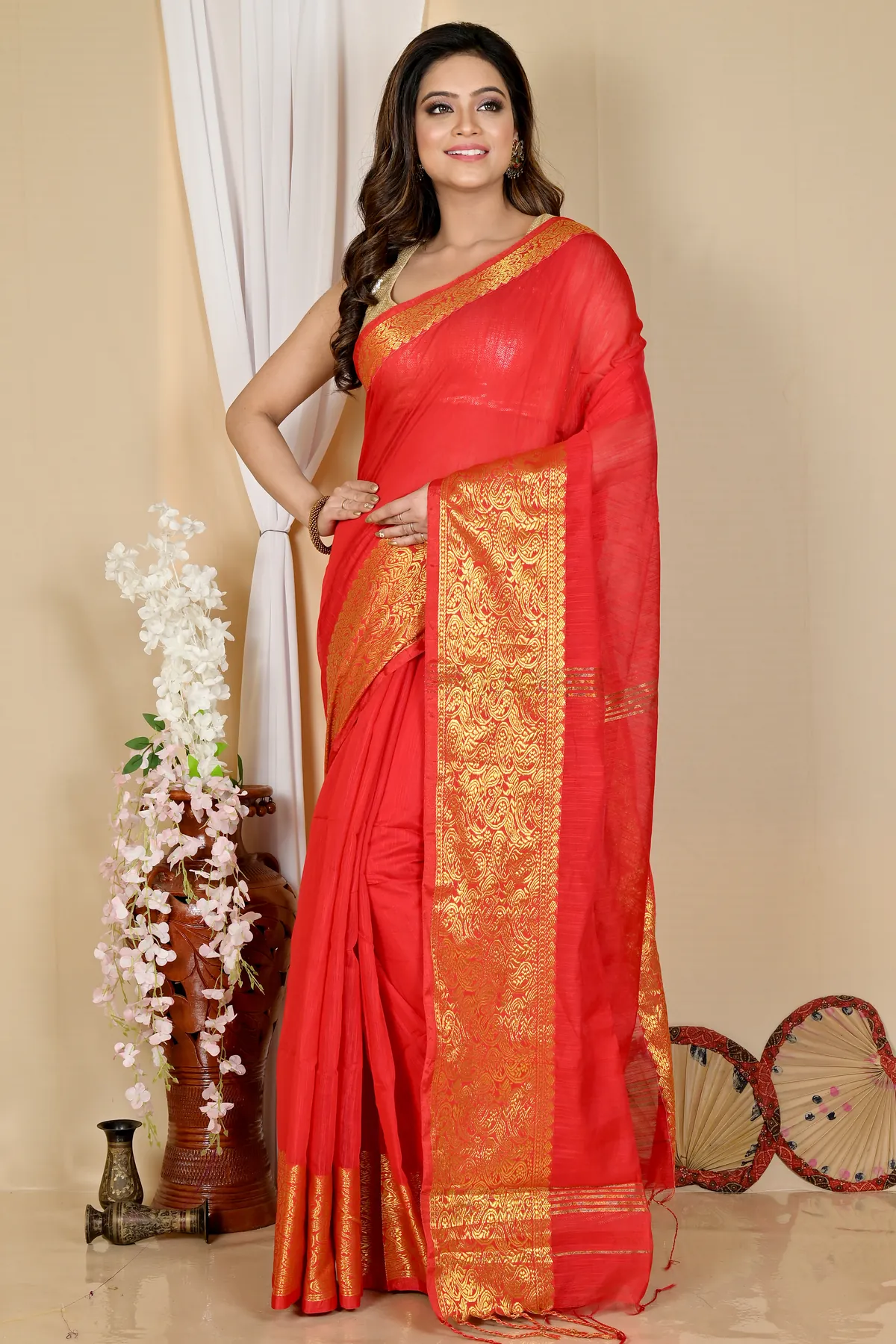 DipDiya Cotton Silk Red Asta Timeless Elegance Handloom Sarees