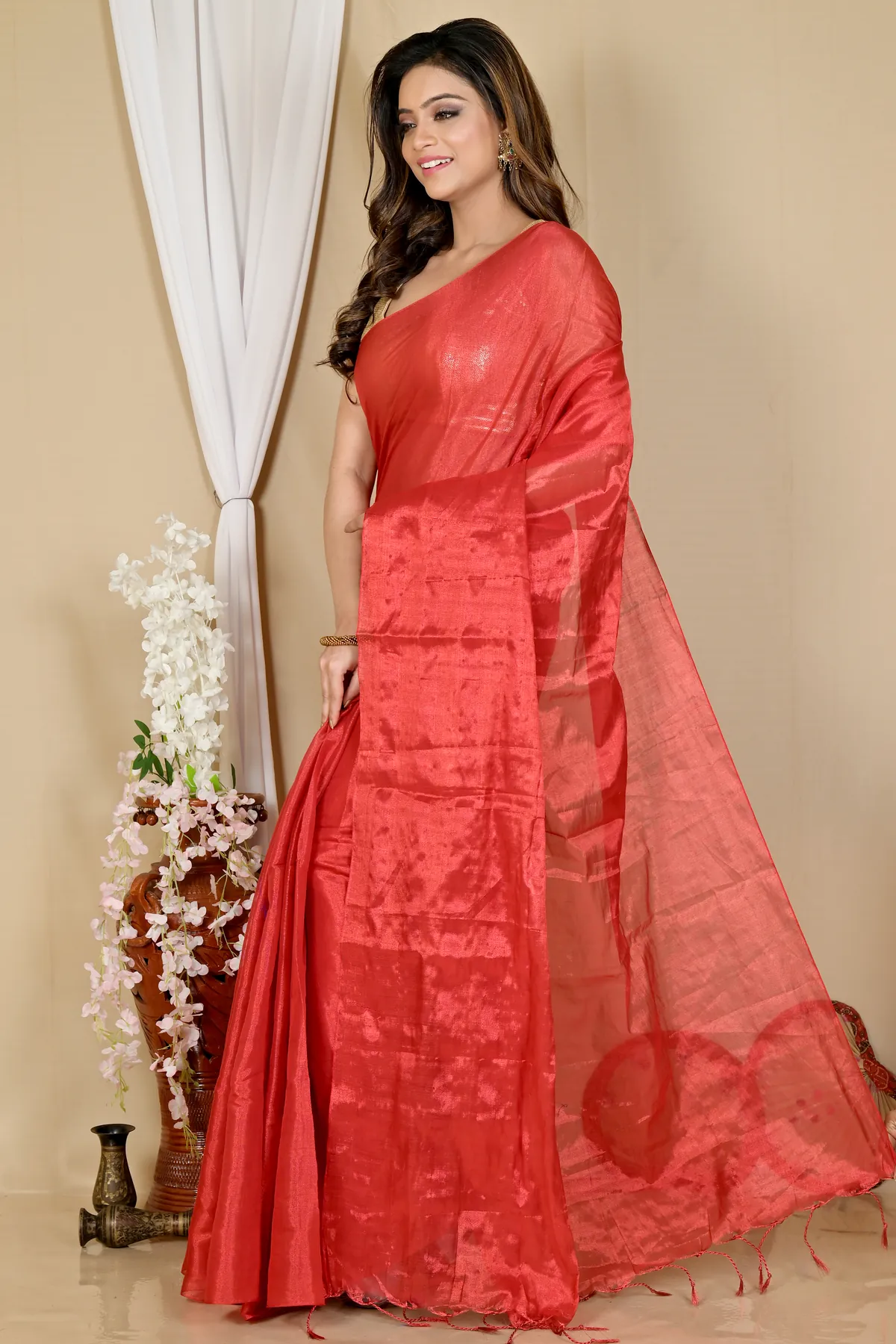 DipDiya Cotton Silk Red Tisuka Than Handcrafted Elegance Handloom Sarees