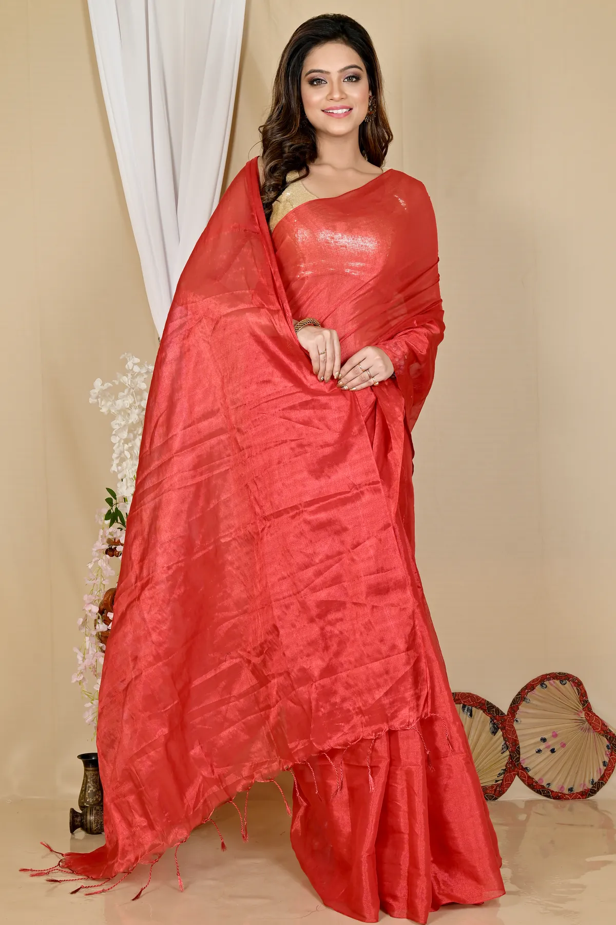 DipDiya Cotton Silk Red Tisuka Than Handcrafted Elegance Handloom Sarees