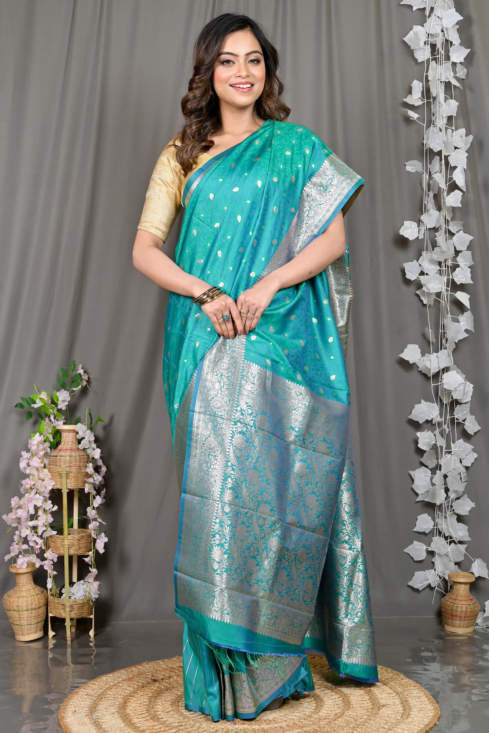 DipDiya Cotton Silk See Green Parova Classic Grace Tanchui Sarees