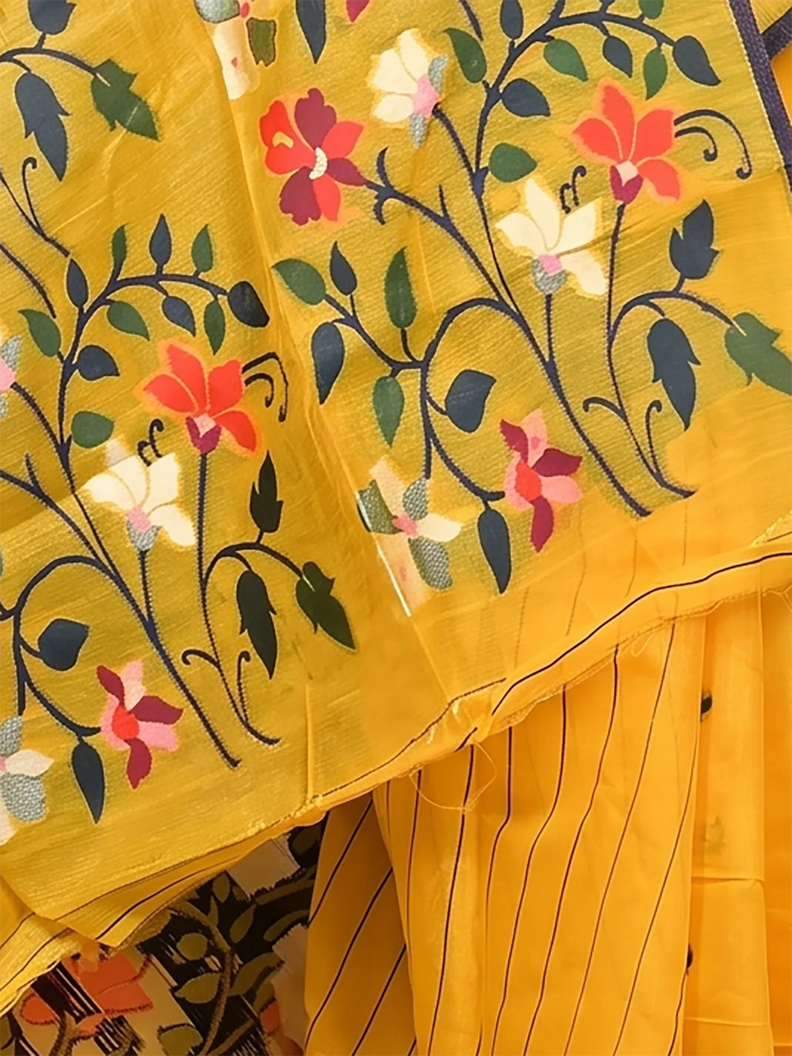 DipDiya Cotton Silk  Traditional Bengali Yellow Artisan Crafted Parmix Handloom Saree