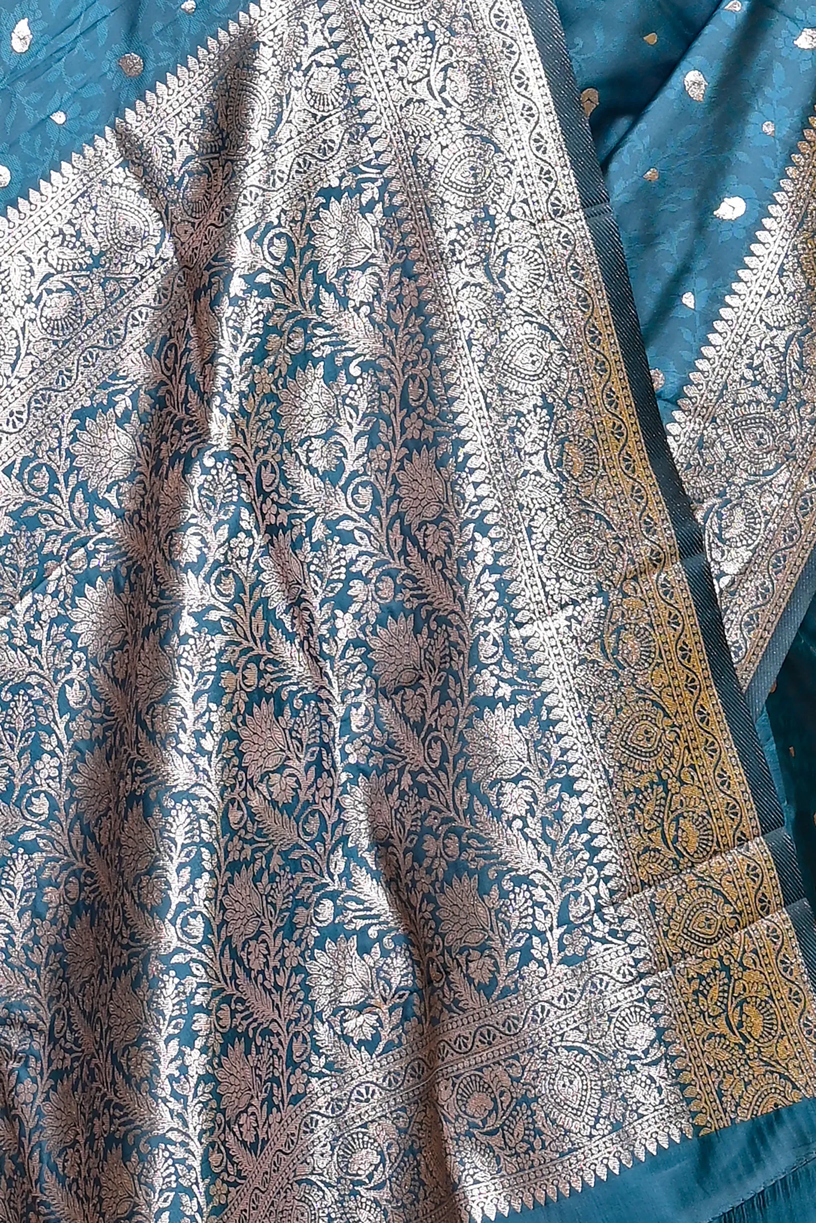 DipDiya Cotton Silk Turquoise Blue Parova Bengali Heritage Tanchui Sarees