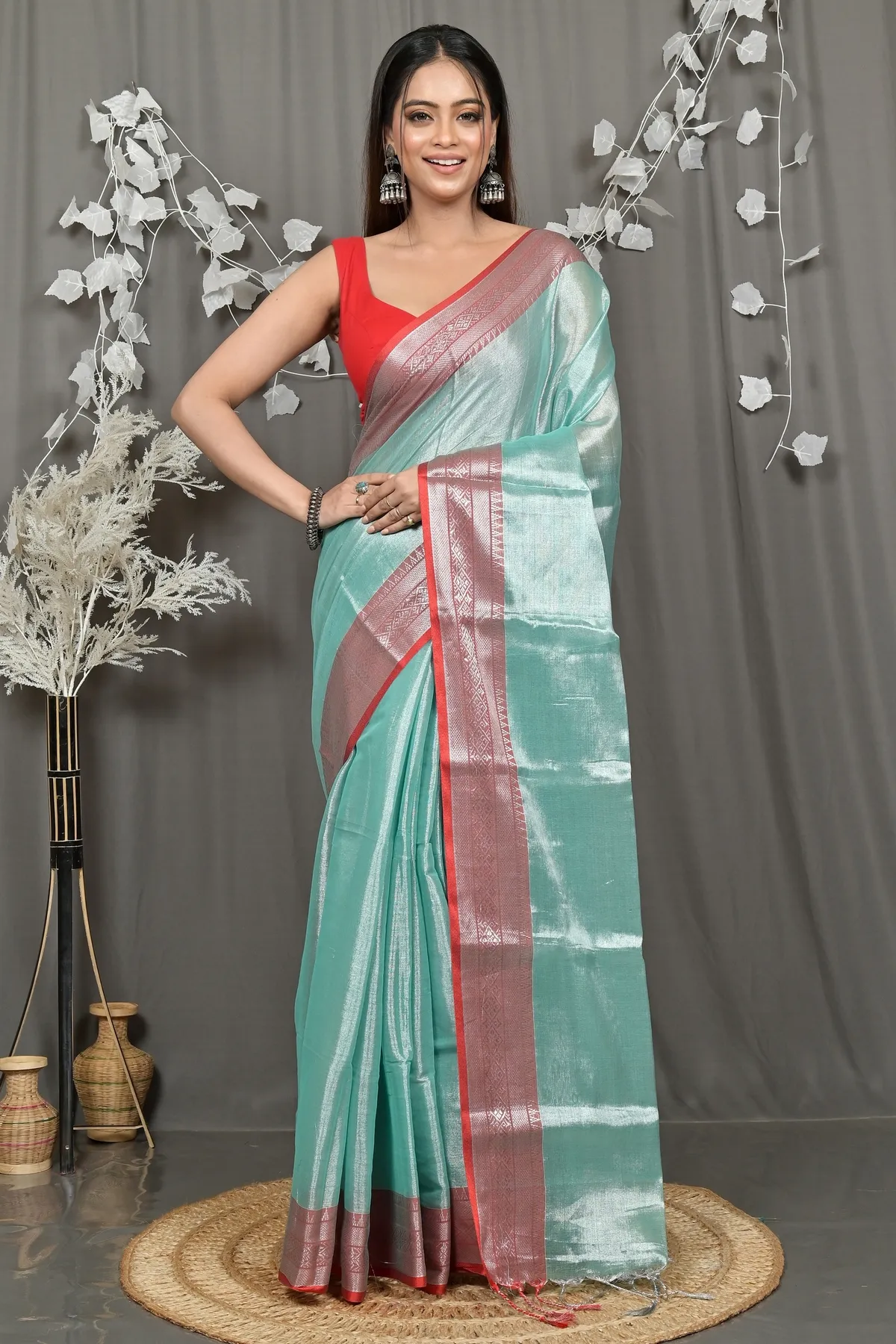 DipDiya Cotton Silk Turquoise Green Tisuka Par Heritage of Bengali Handloom Sarees