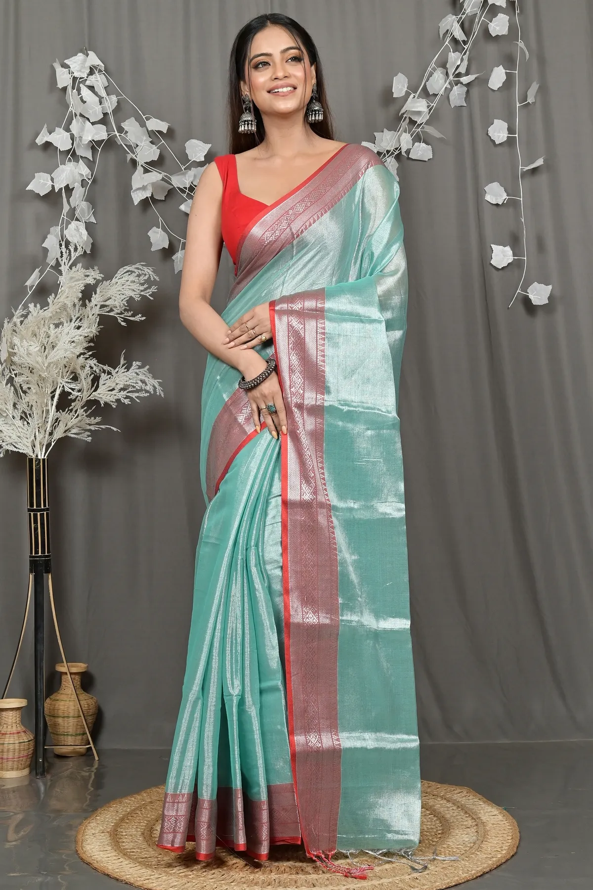 DipDiya Cotton Silk Turquoise Green Tisuka Par Heritage of Bengali Handloom Sarees