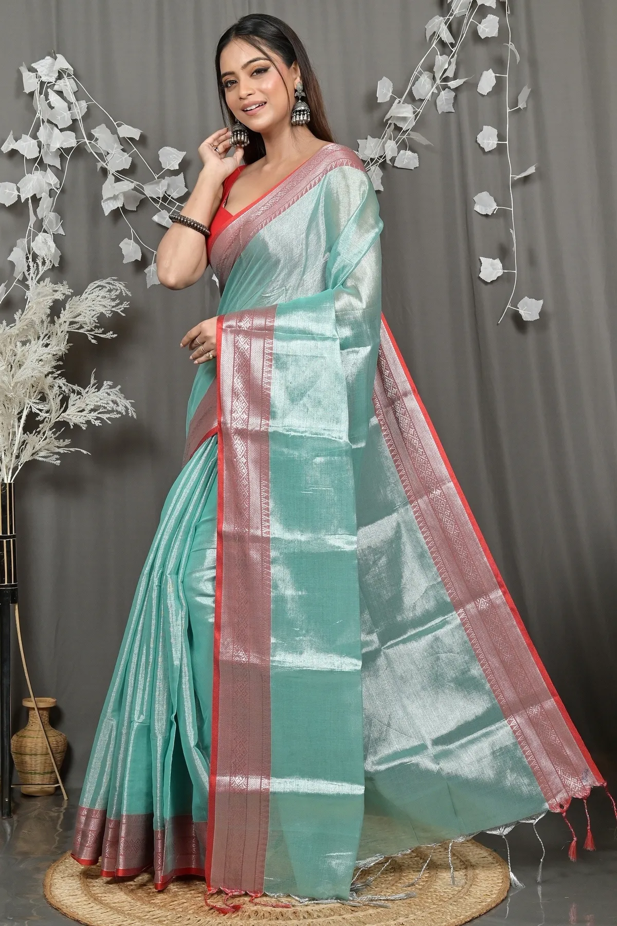 DipDiya Cotton Silk Turquoise Green Tisuka Par Heritage of Bengali Handloom Sarees