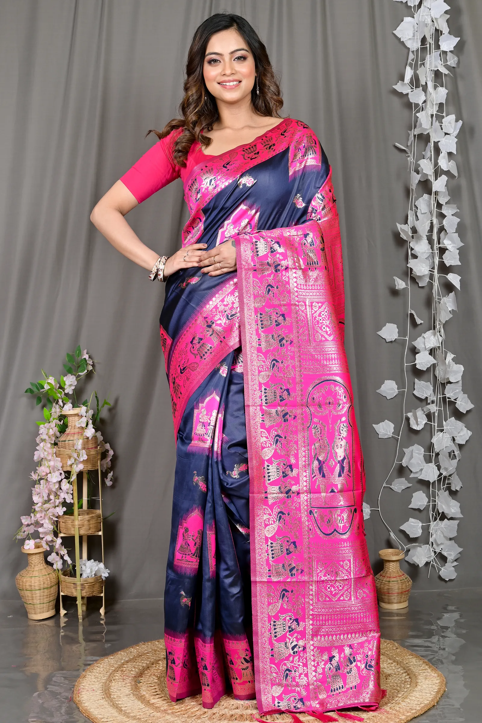 DipDiya Cotton Silk Violet Pink Parza Bengal’s Legacy Baluchari Sarees