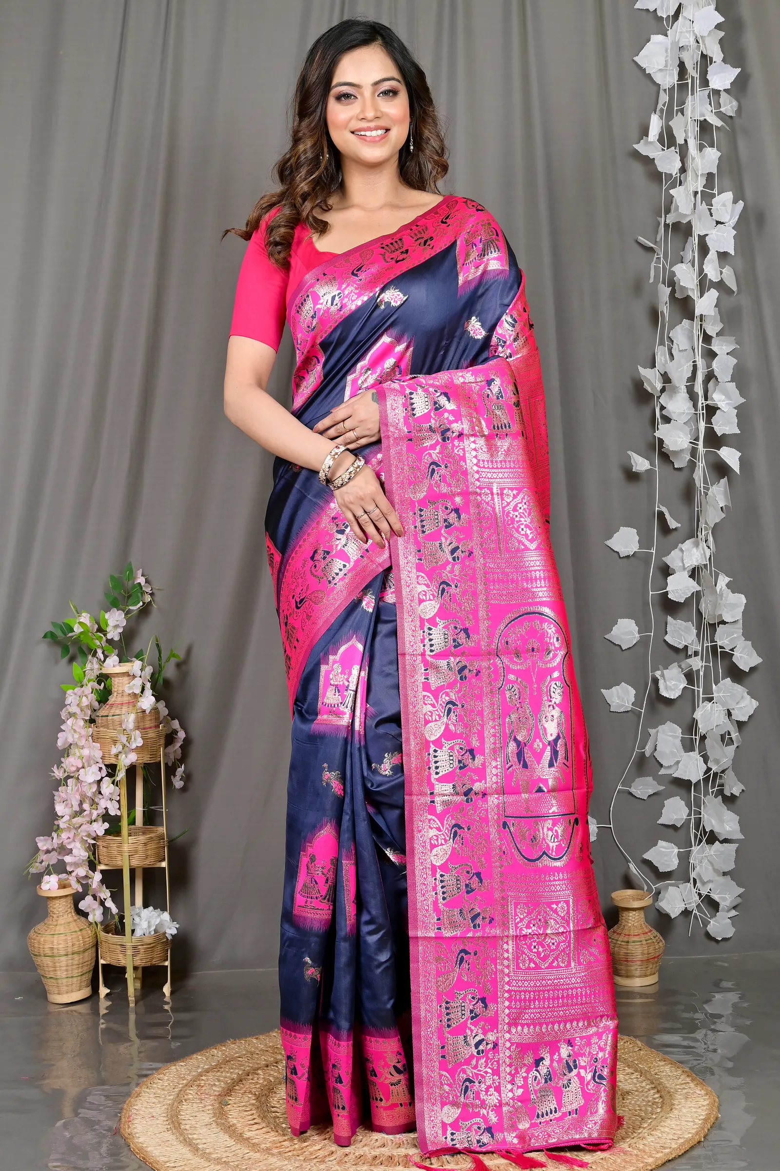 DipDiya Cotton Silk Violet Pink Parza Bengal’s Legacy Baluchari Sarees