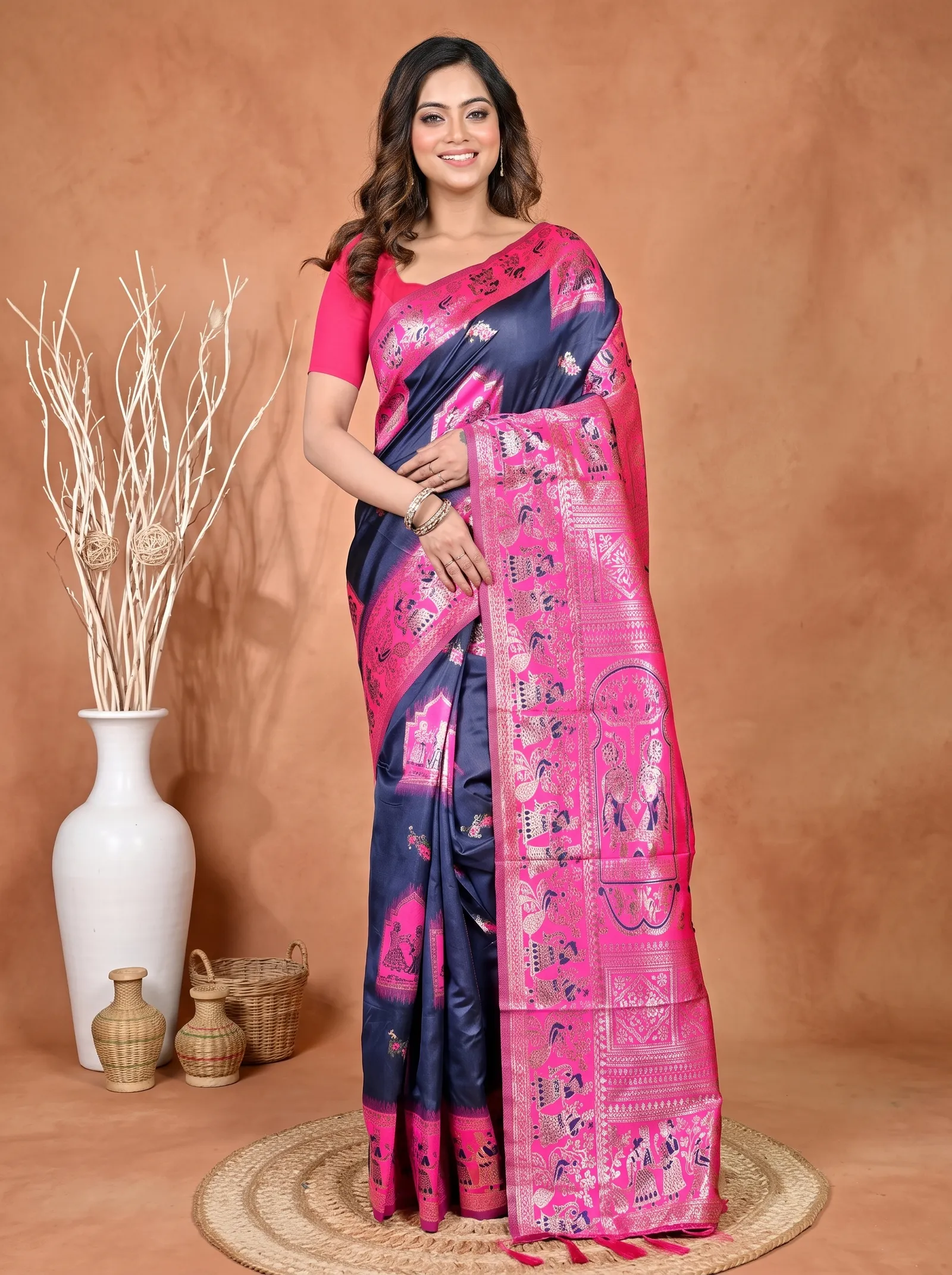DipDiya Cotton Silk Violet Pink Parza Bengal’s Legacy Baluchari Sarees