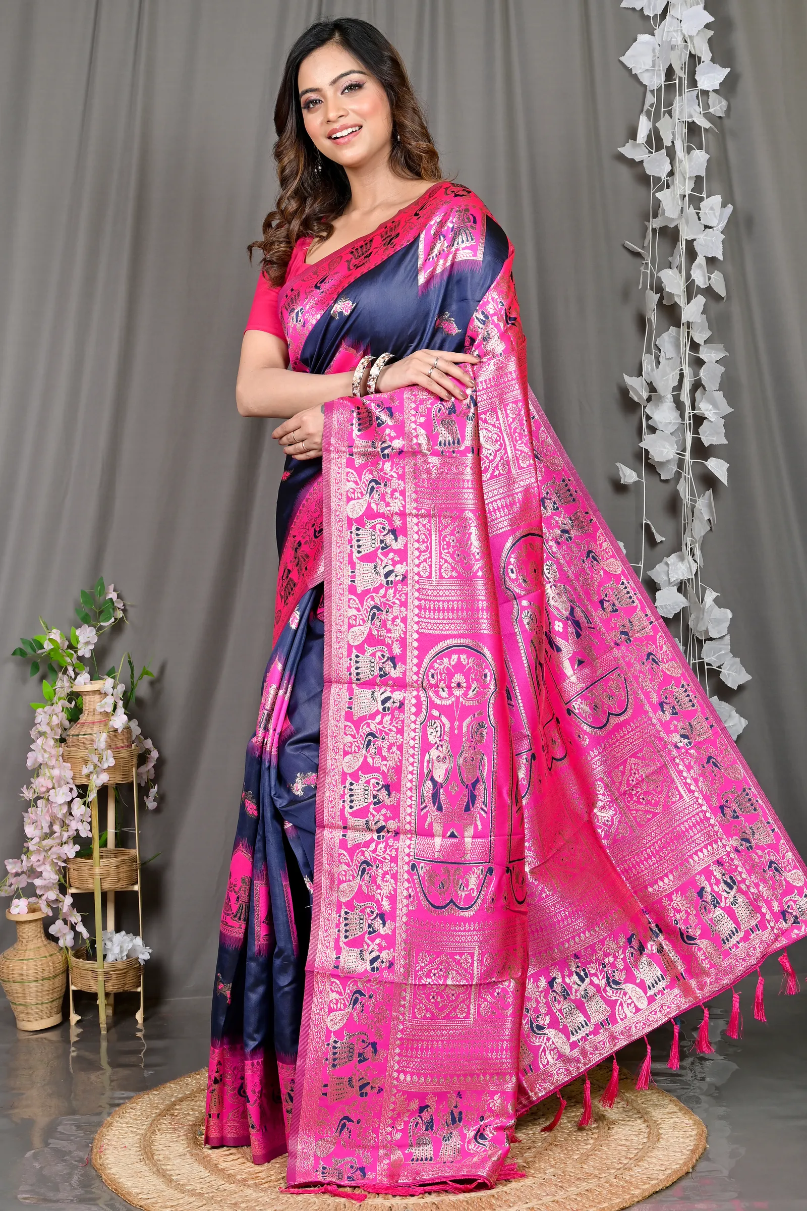 DipDiya Cotton Silk Violet Pink Parza Bengal’s Legacy Baluchari Sarees
