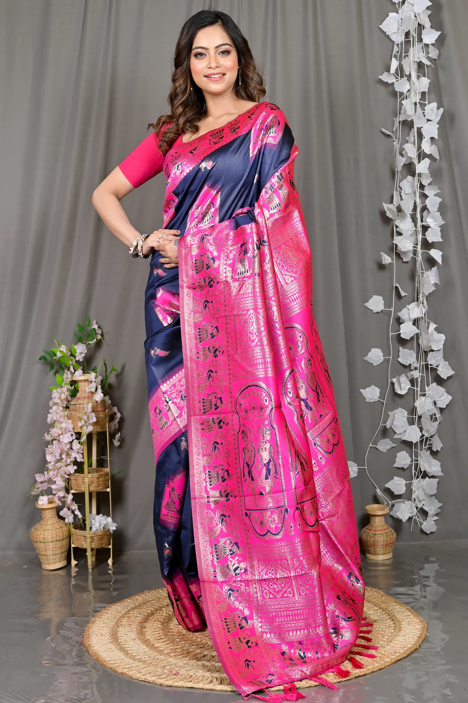 DipDiya Cotton Silk Violet Pink Parza Bengal’s Legacy Baluchari Sarees