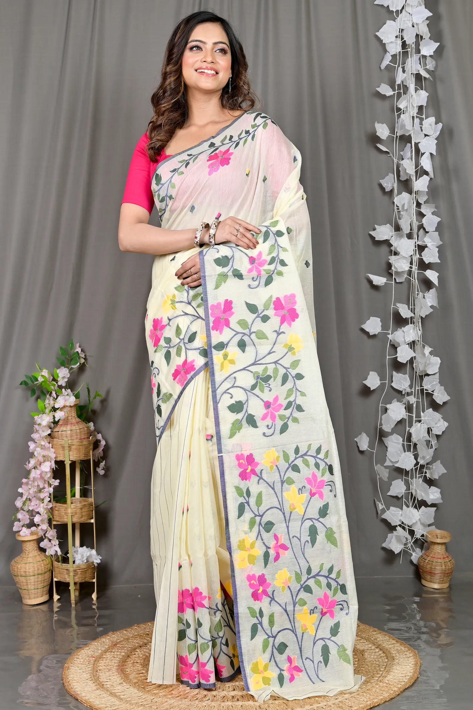 DipDiya Cotton Silk White Parmix Effortless Tradition Handloom Sarees