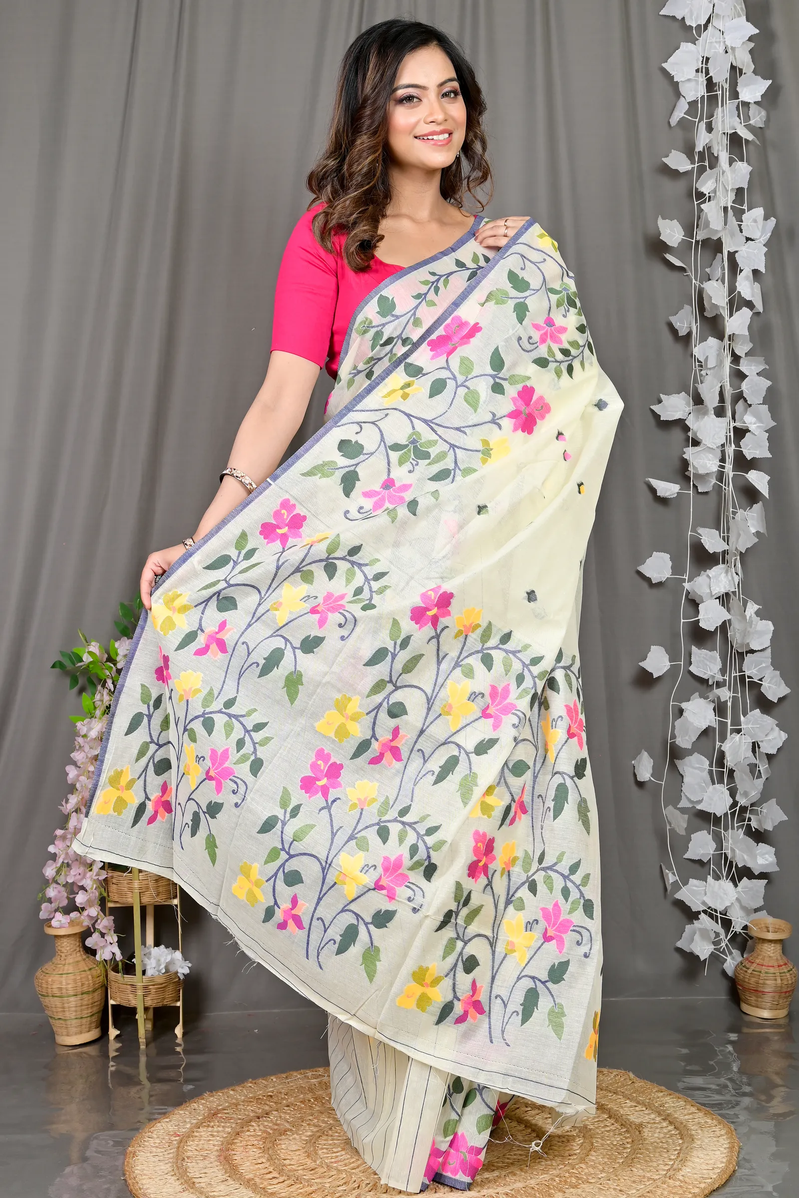 DipDiya Cotton Silk White Parmix Effortless Tradition Handloom Sarees