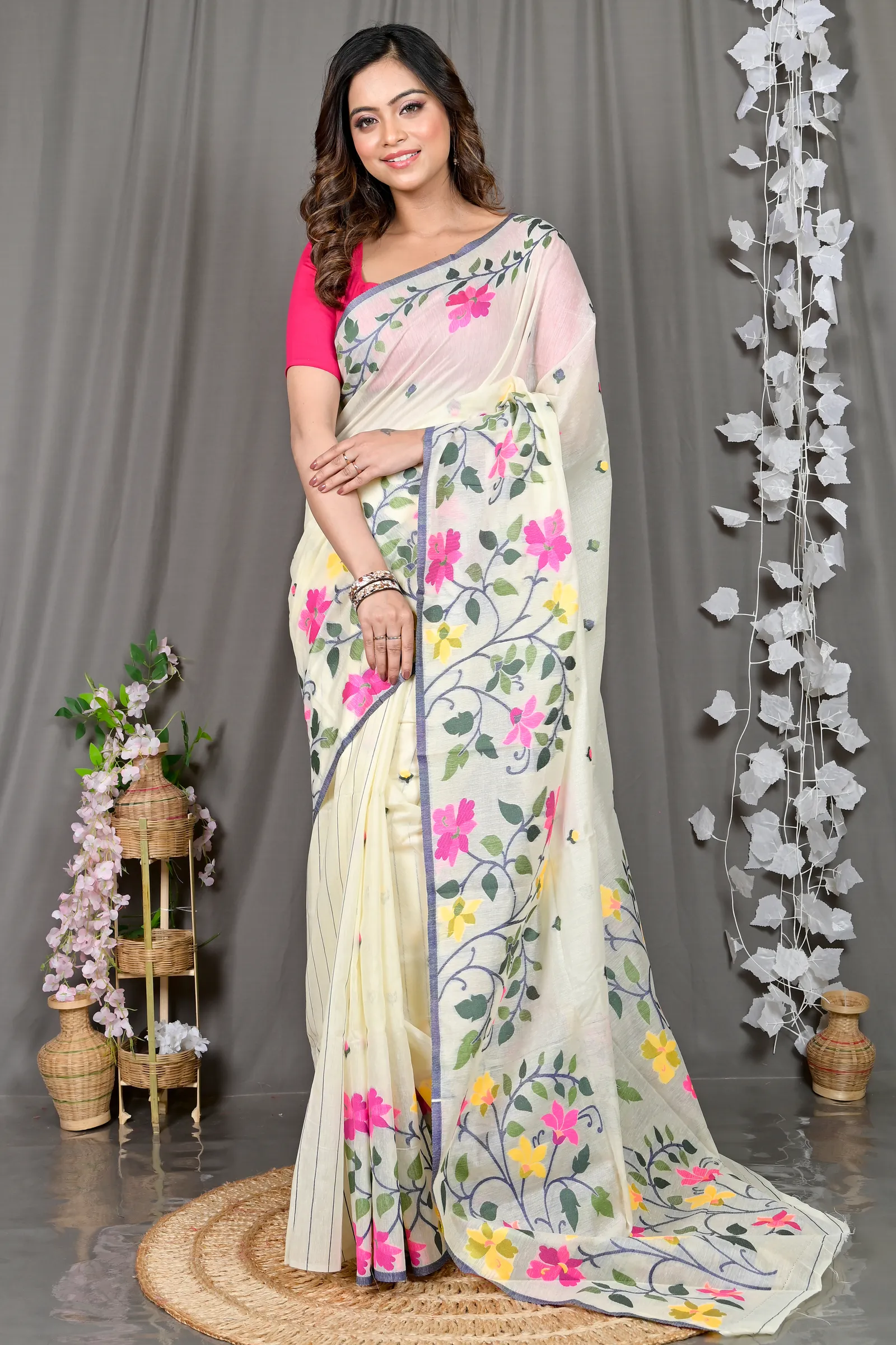 DipDiya Cotton Silk White Parmix Effortless Tradition Handloom Sarees
