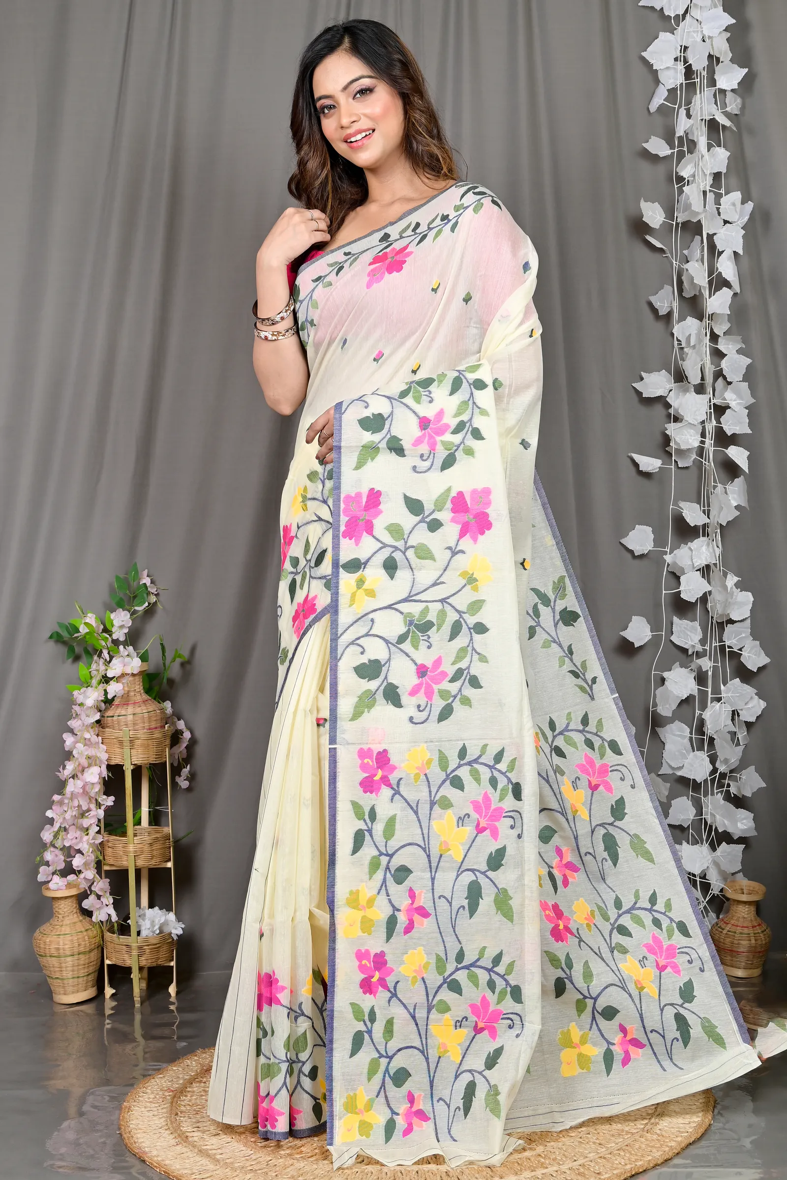 DipDiya Cotton Silk White Parmix Effortless Tradition Handloom Sarees