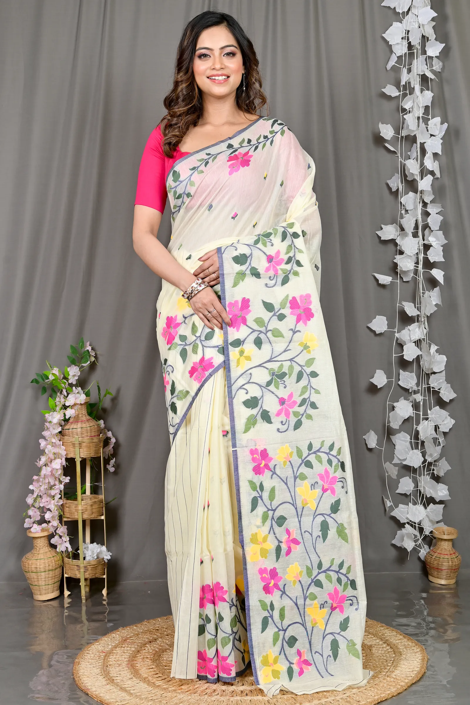 DipDiya Cotton Silk White Parmix Effortless Tradition Handloom Sarees