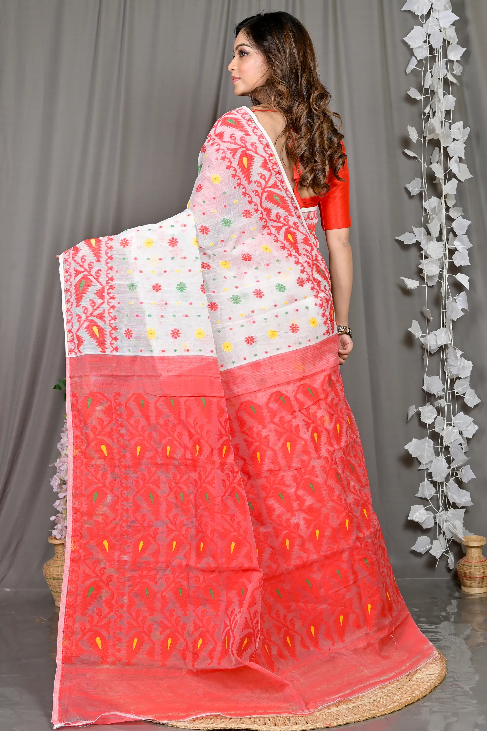 DipDiya Cotton Silk White Red Parmix Crafted with Soul Handloom Sarees