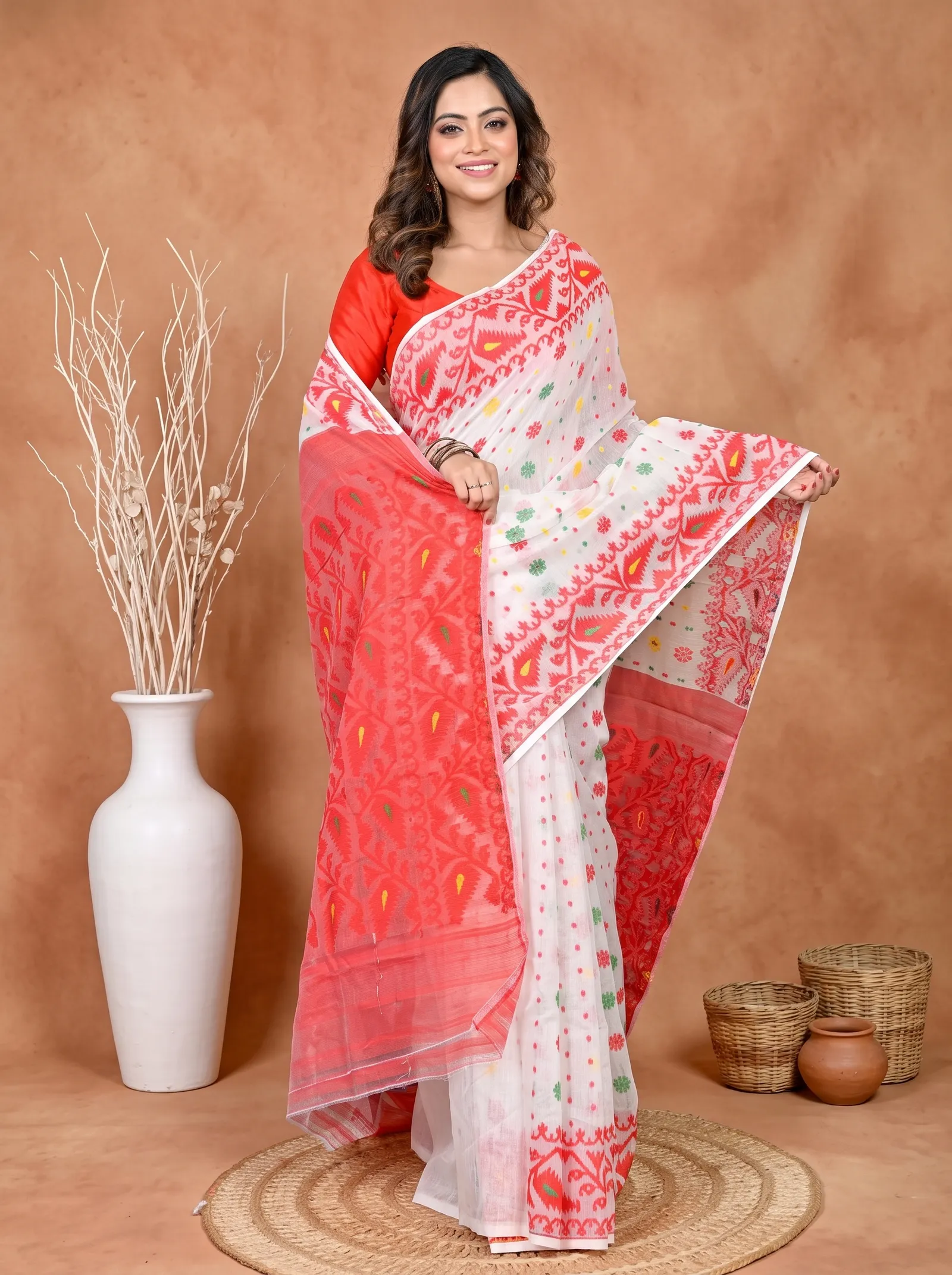 DipDiya Cotton Silk White Red Parmix Crafted with Soul Handloom Sarees