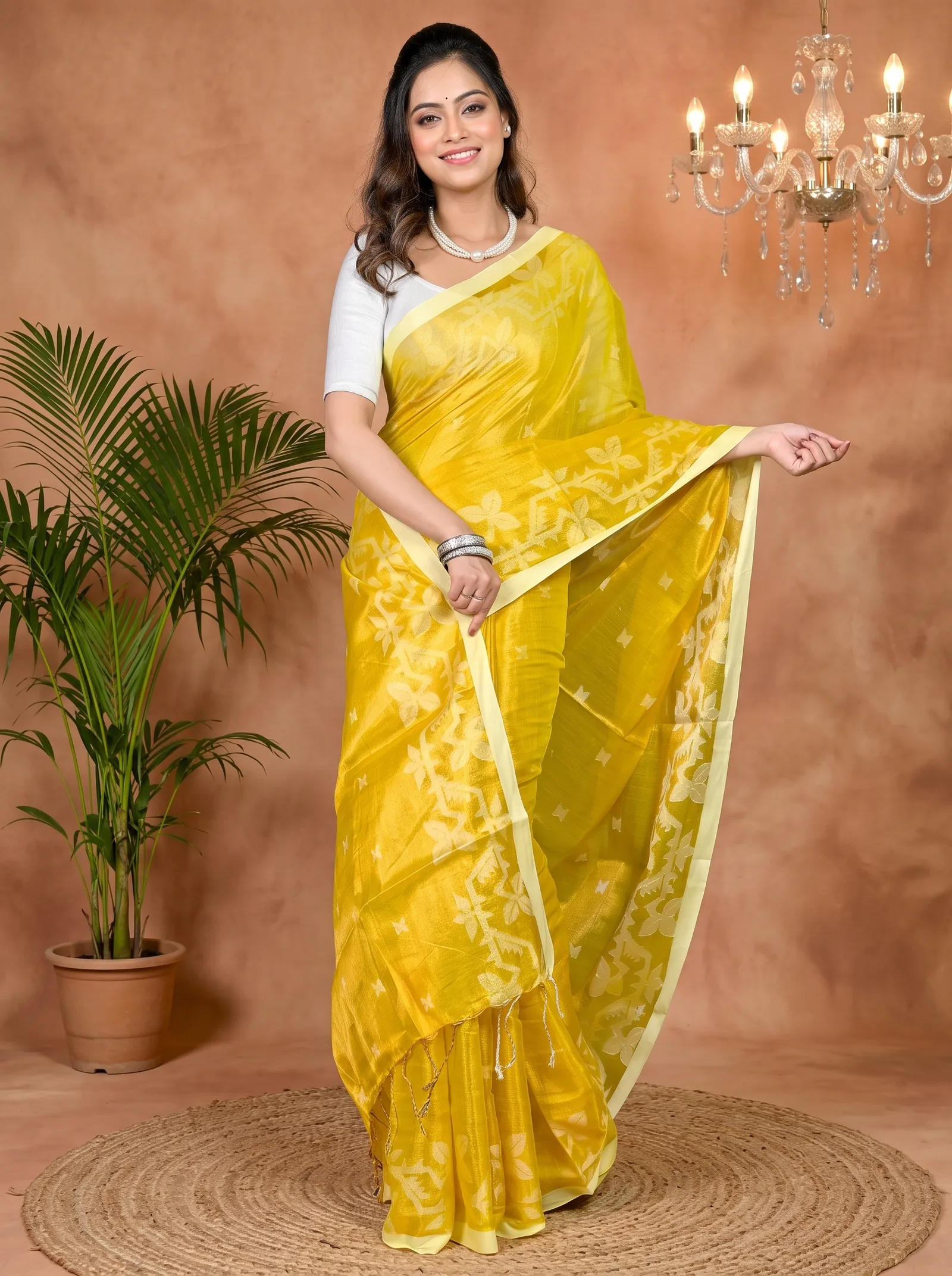 DipDiya Cotton Silk Yellow Parashar Traditional Elegance Tissue Jamdani Sarees