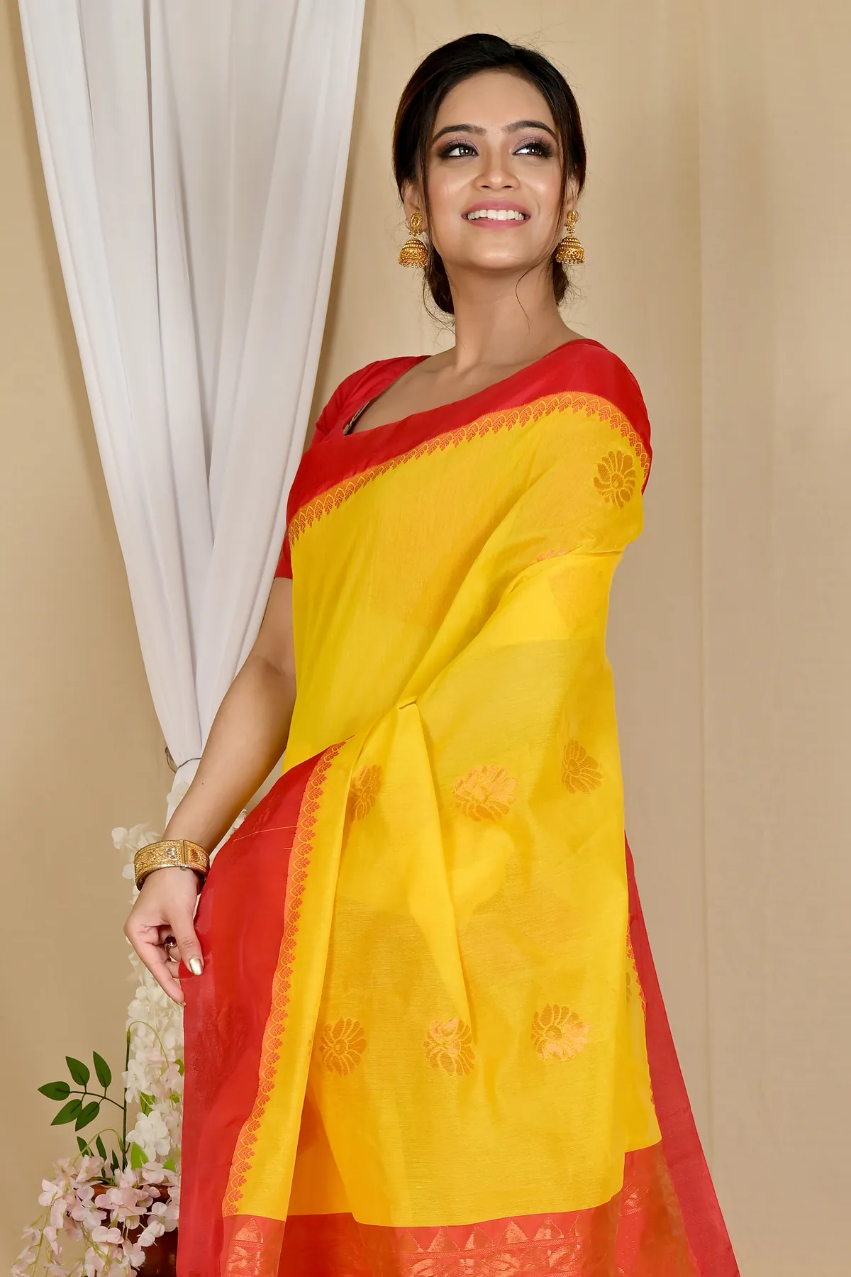 DipDiya Cotton Silk Yellow Red Kakin Elegant by Tradition Handloom Sarees