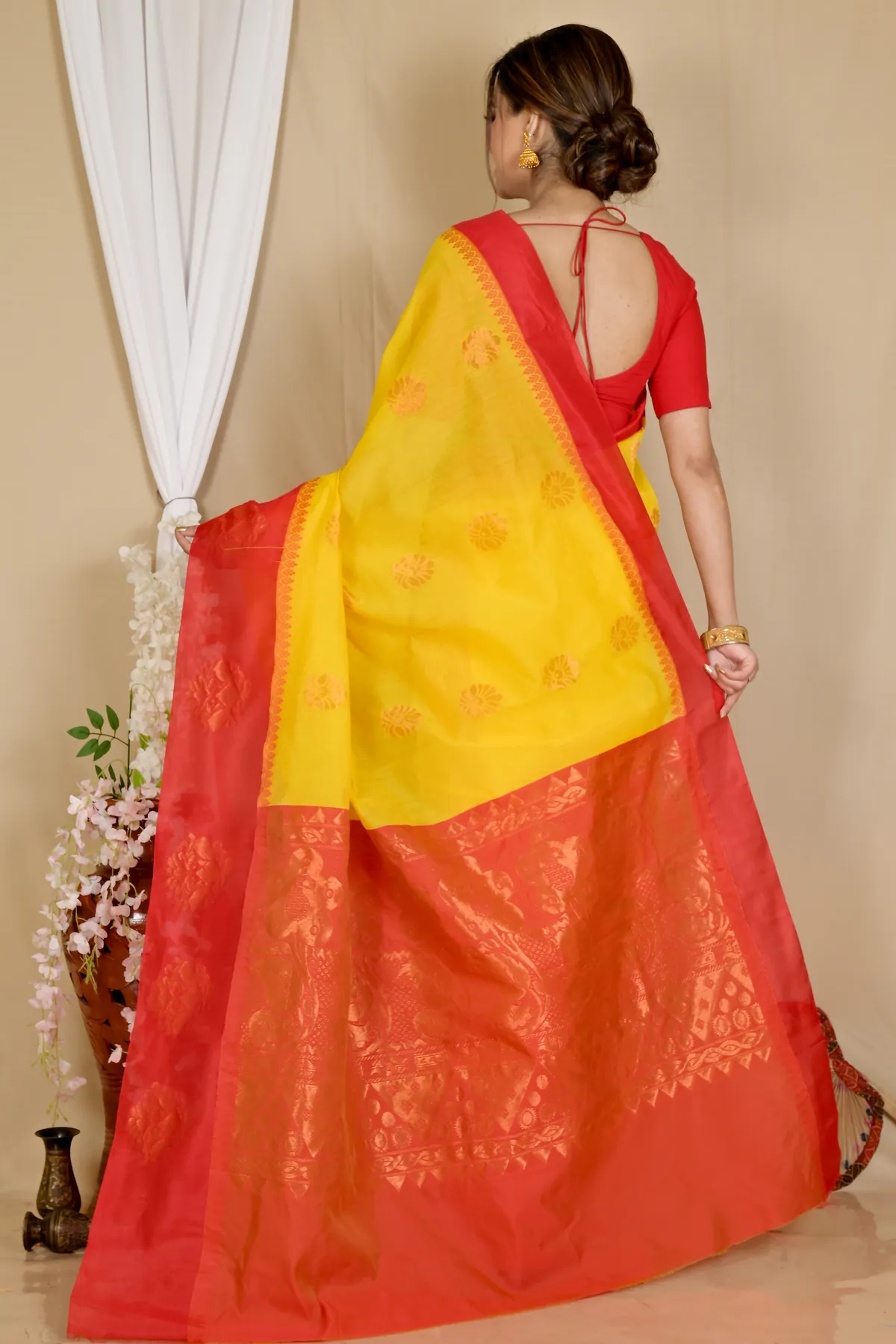 DipDiya Cotton Silk Yellow Red Kakin Elegant by Tradition Handloom Sarees