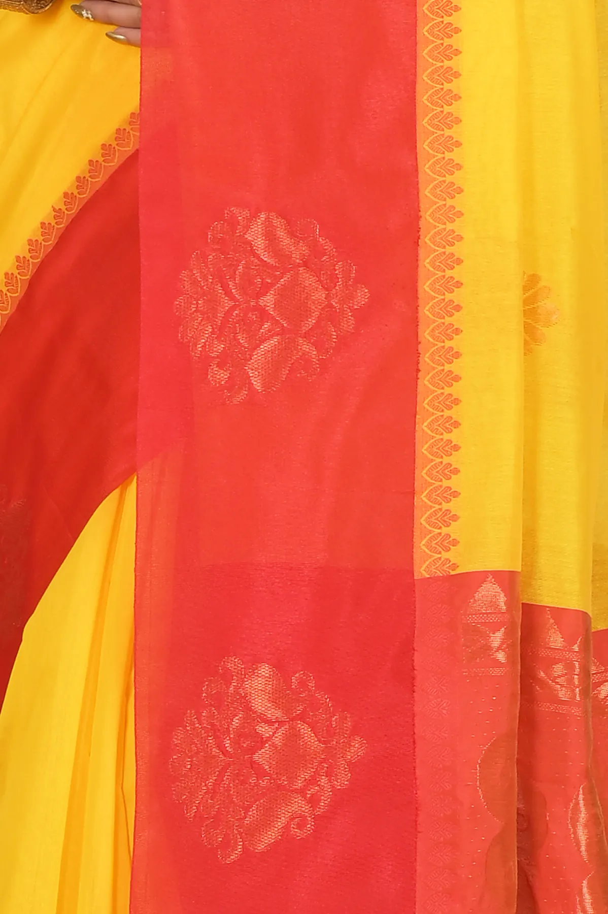 DipDiya Cotton Silk Yellow Red Kakin Elegant by Tradition Handloom Sarees