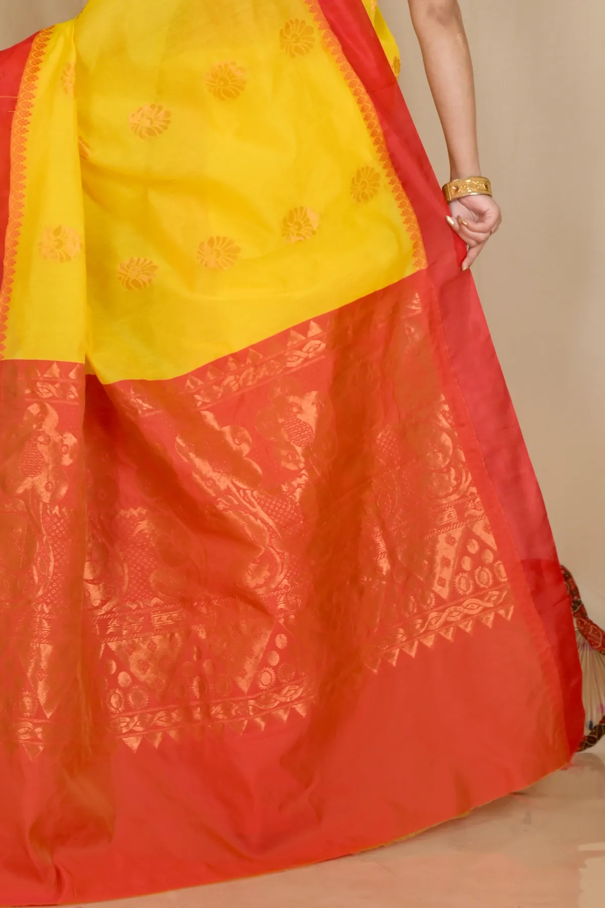 DipDiya Cotton Silk Yellow Red Kakin Elegant by Tradition Handloom Sarees