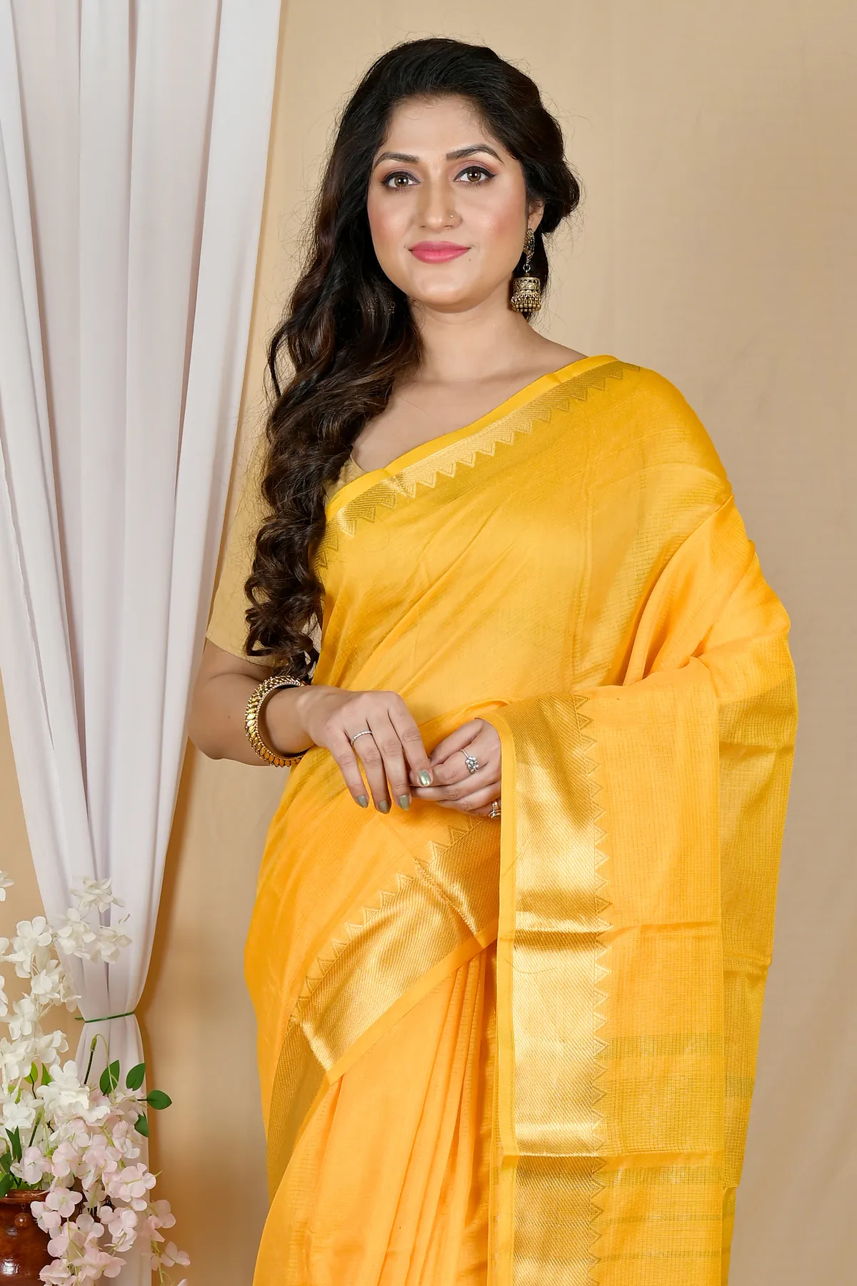 DipDiya Cotton Silk Yellow Sikra Masterfully Woven Handloom Sarees